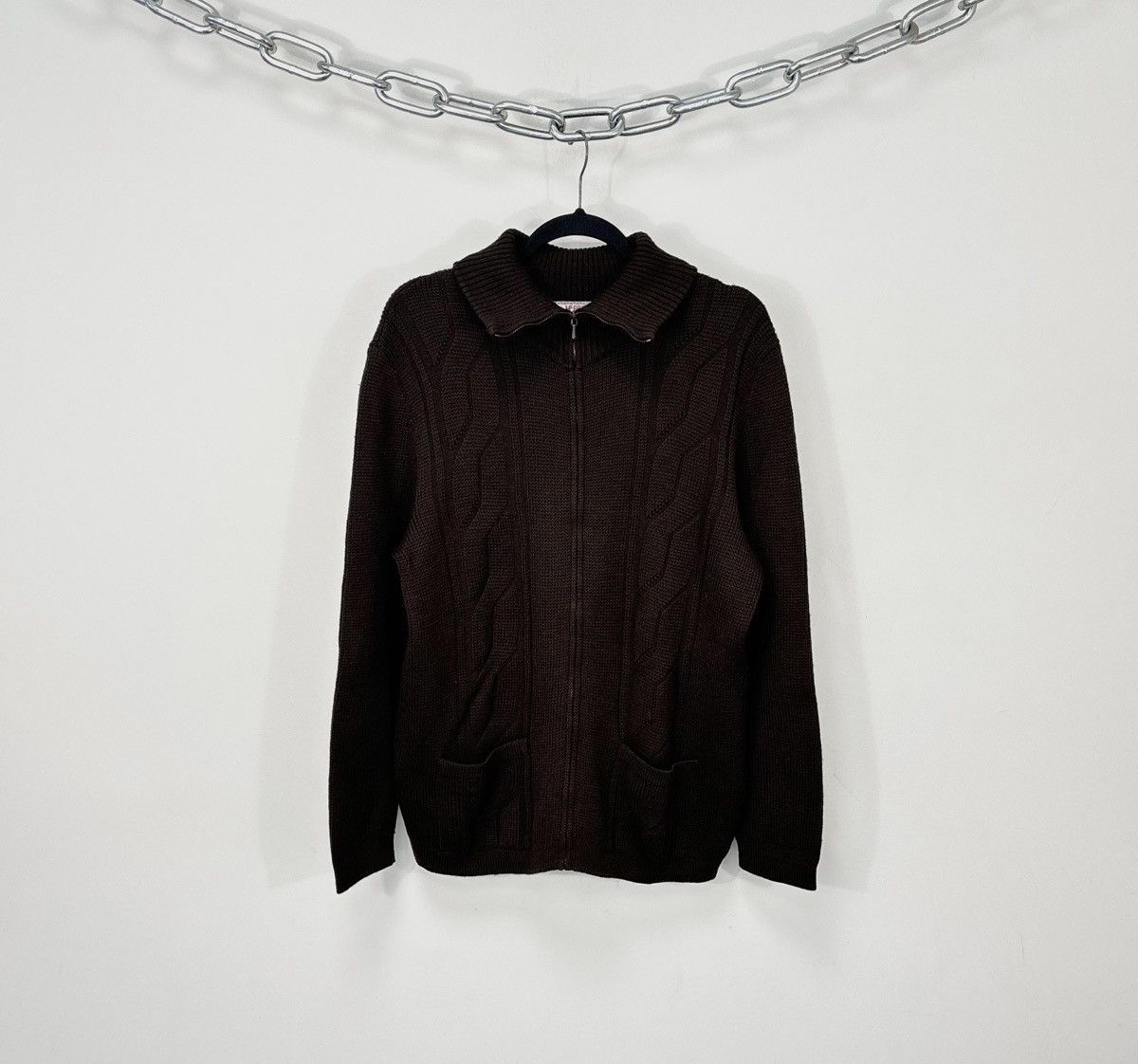 McGregor Vintage 70s McGregor Sportswear Brown Cable Knit Zip Sweater Size US M / EU 48-50 / 2 - 1 Thumbnail