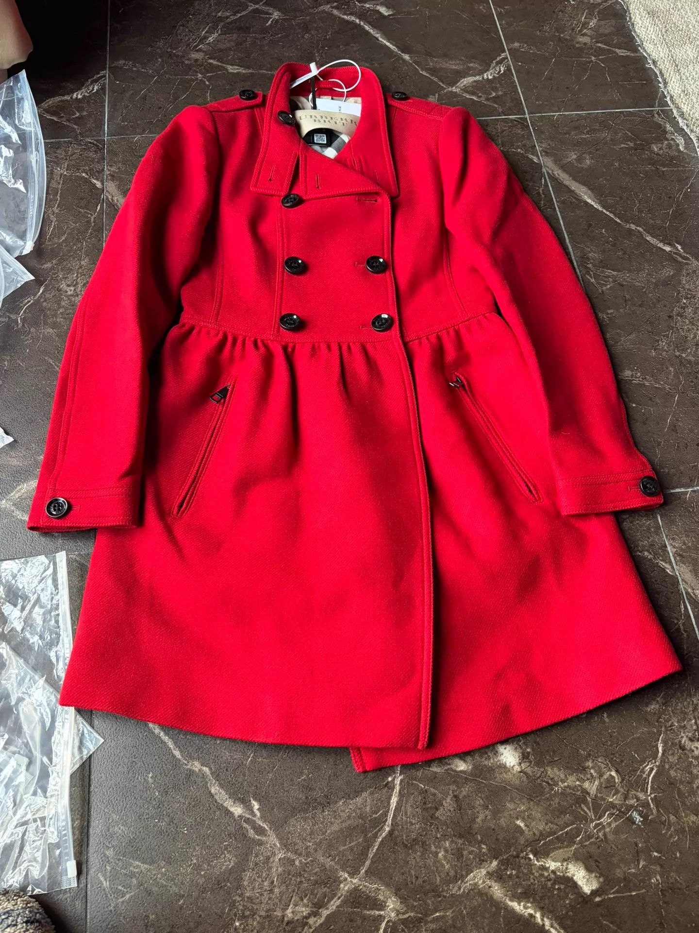 Burberry Burberry Red Double-Breasted Long Wool Coat UK8 Size S / US 4 / IT 40 - 1 Thumbnail