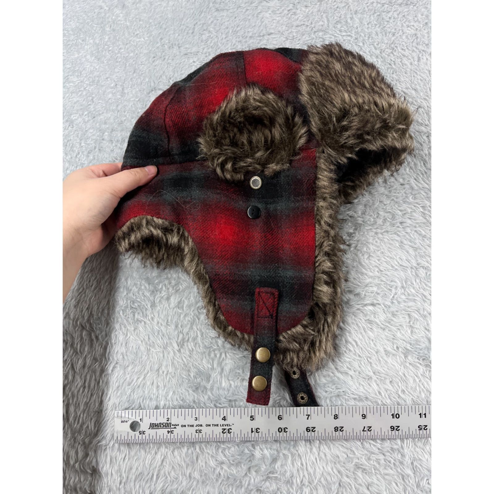 Walmart VINTAGE Trapper Hat Men One Size Red Plaid Acrylic Polyester Faux Fur Ear Flap Knit Lightweight Adjustable Casual Hunting Outdoor December 90s? Size ONE SIZE - 5 Thumbnail