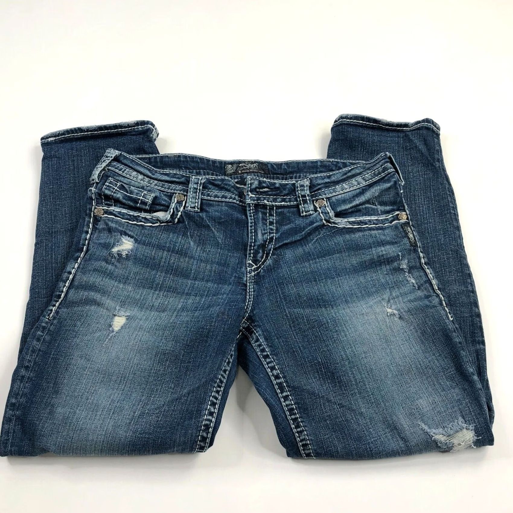 Silver Jeans Co. VINTAGE Silver Aiko Mid Straight 30 Jeans Womens Blue - 32W 26.5L Adult Womens Jeans Regular Rise Mid Slimming Cotton Denim solid 90s, 2000s? Size 24" / US 00 / IT 34 - 4 Thumbnail