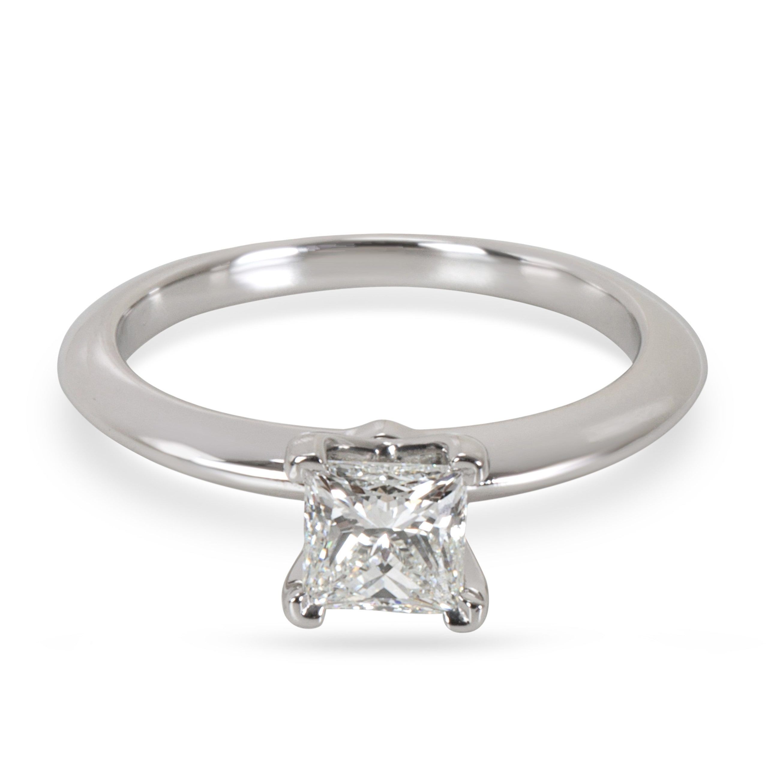 image of Tiffany Co Tiffany & Co. Princess Solitaire Platinum Diamond Engagement Ring (0.53 Ct H/vs2 in Silv