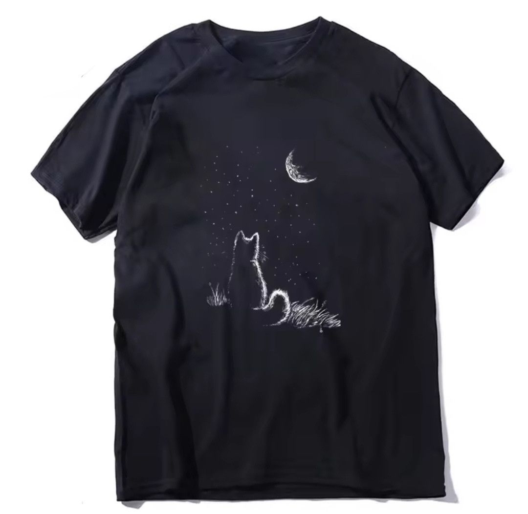 Japanese Brand × Vintage Sad Lonely Cat Under The Moon Tee Size US L / EU 52-54 / 3 - 1 Thumbnail