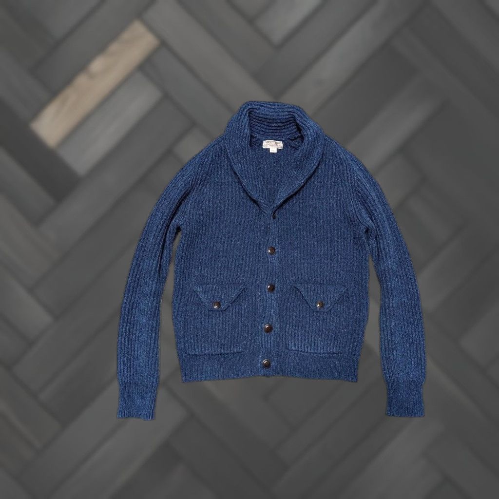 Wallace & Barnes VINTAGE Wallace & Barnes blue SHAWL Cardigan Men Sweater S Cotton Knit Aran Fisherman Pattern Size US S / EU 44-46 / 1 - 1 Thumbnail