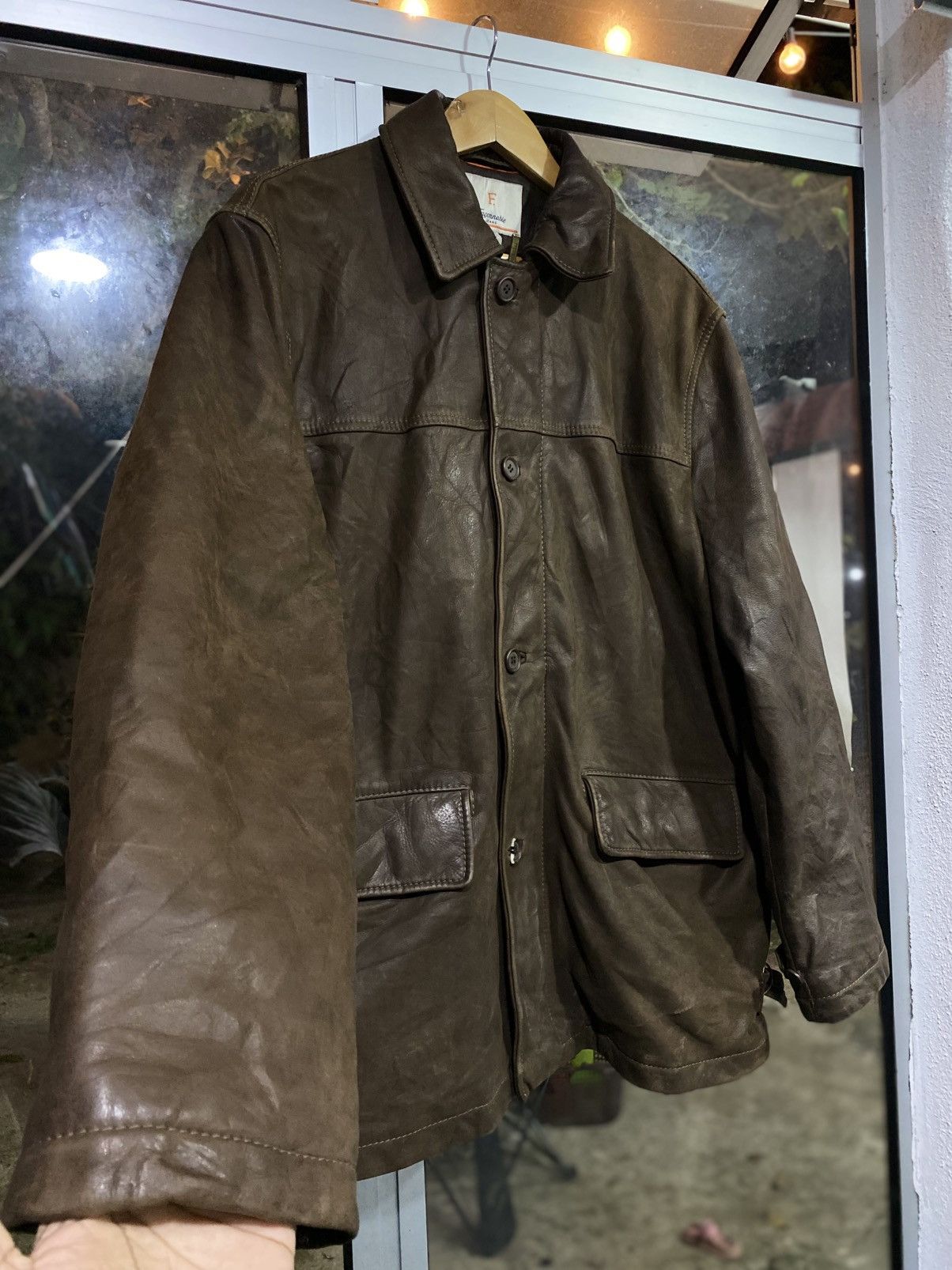 Japanese Brand Vintage 90s Faconnable Brown Leather Parka Jacket Coat Large Size US M / EU 48-50 / 2 - 2 Thumbnail