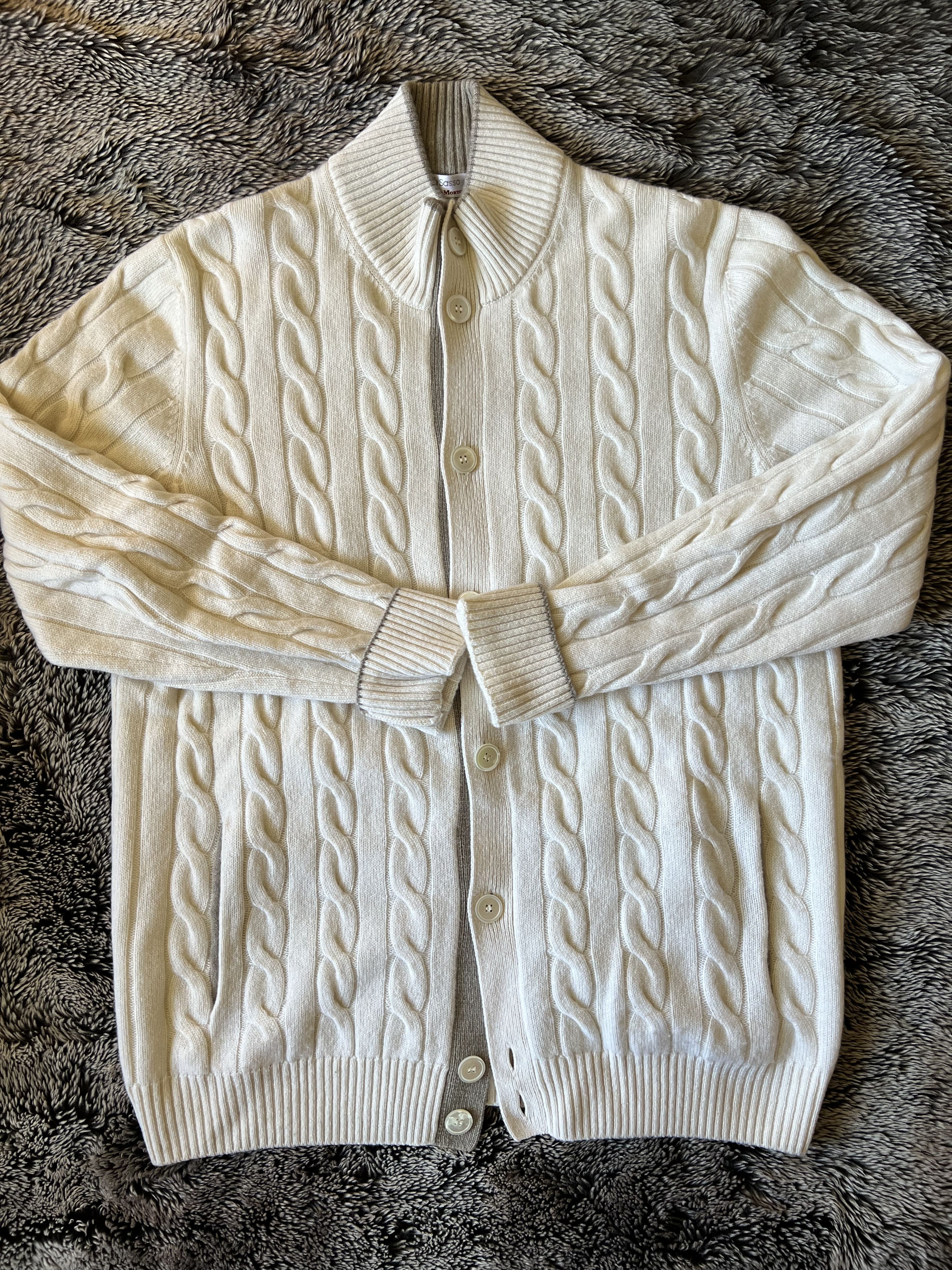 Gran Sasso Gran Sasso Cashmere Cable-Knit Cardigan Sweater Ivory Gray Size US M / EU 48-50 / 2 - 1 Thumbnail