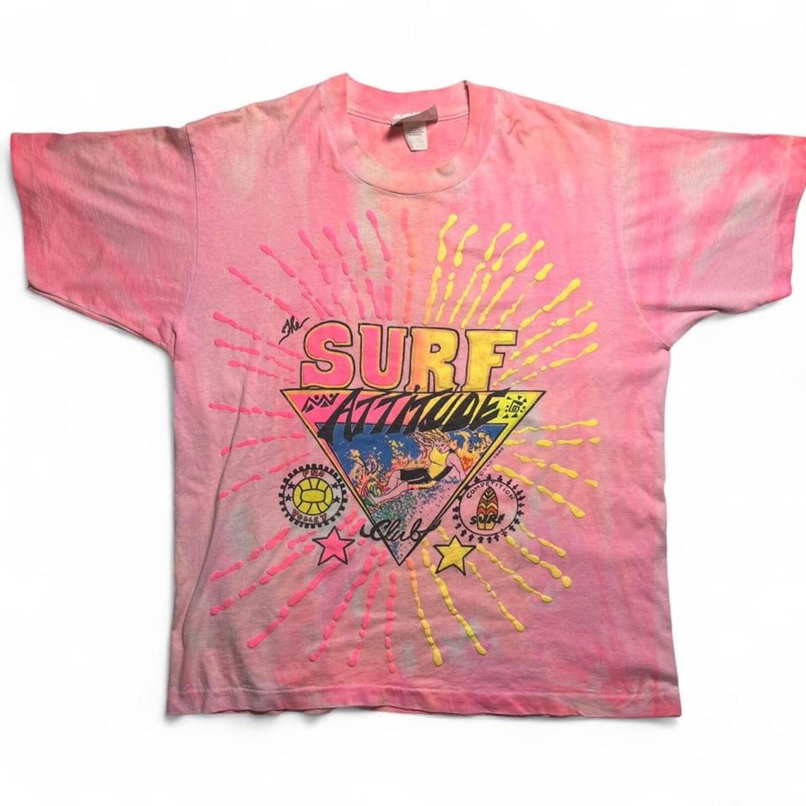 Other Vintage 90s Surf Attitude Club Neon Pink Tie-Dye Shirt XL Size US M / EU 48-50 / 2 - 1 Thumbnail
