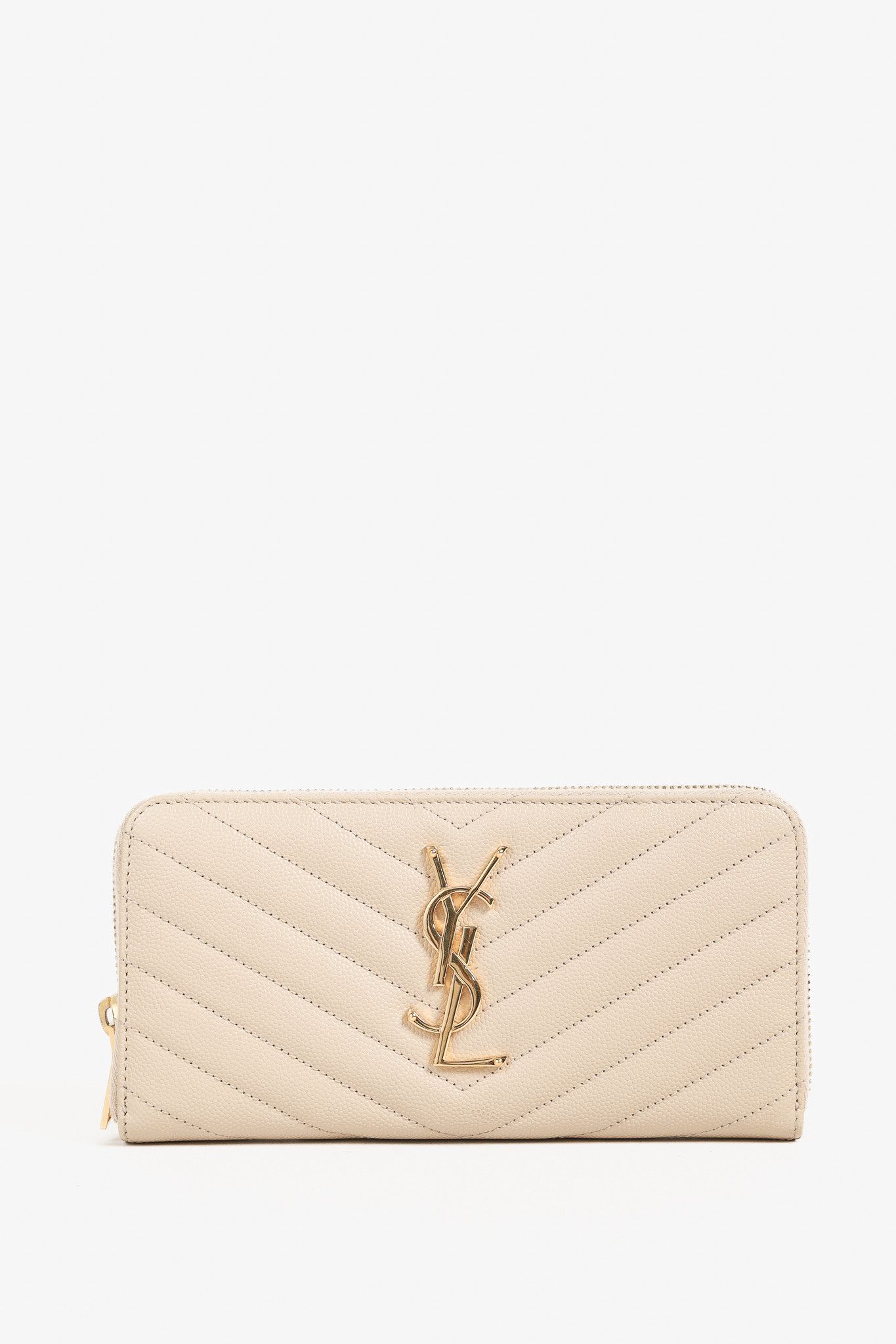 Saint Laurent Paris Saint Laurent Grain de Poudre Mattelasse Chevron YSL Wallet Size ONE SIZE - 1 Thumbnail