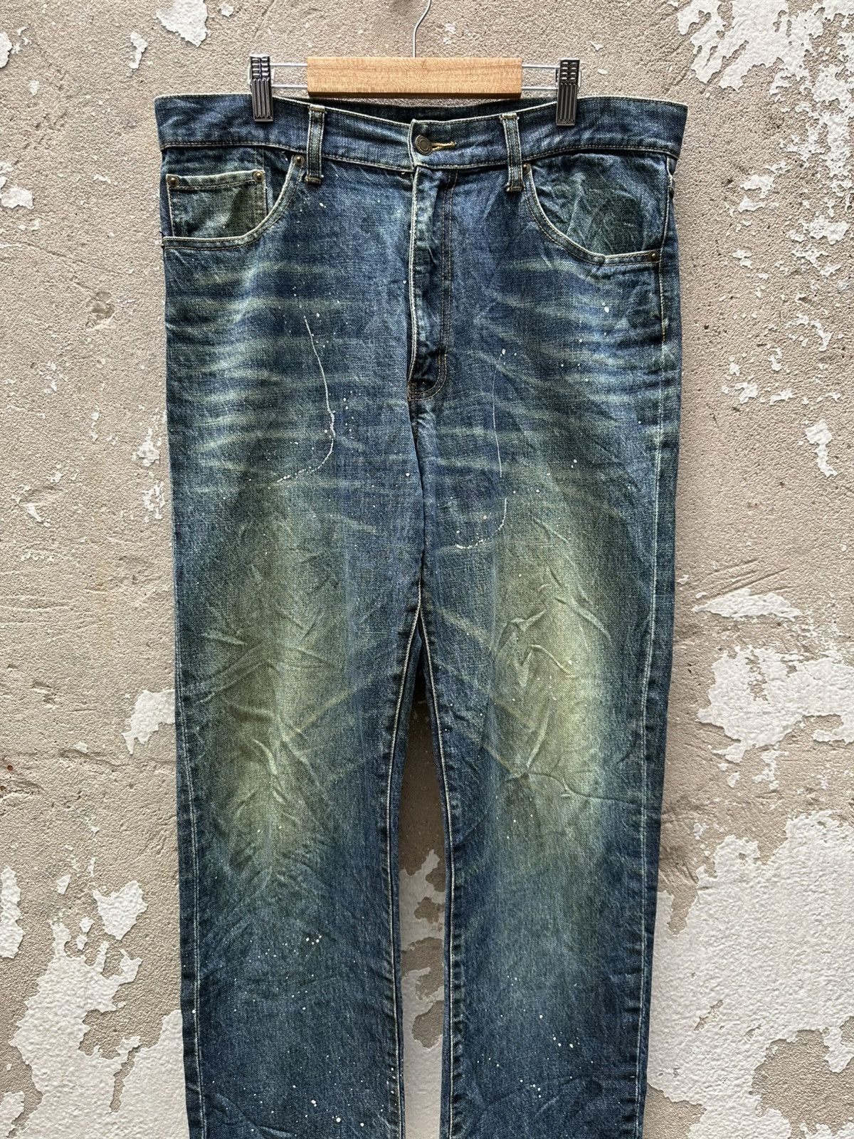Isamu Katayama Backlash Rare Vintage ROOT THREE Splast Paint Flares Denim Size US 34 / EU 50 - 3 Thumbnail