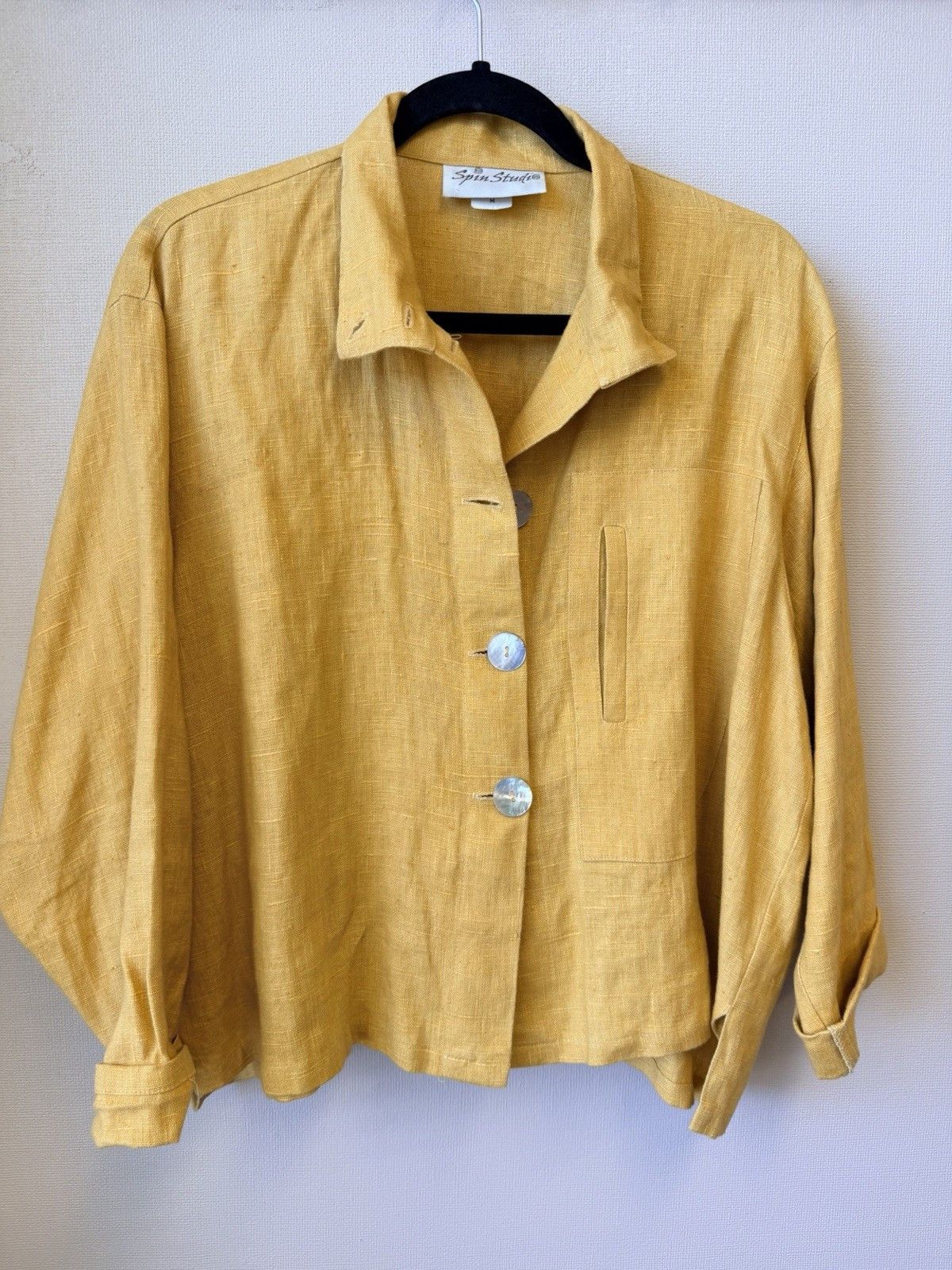 Other Spin Studio 100% Linen Women M Yellow Mustard Boxy USA Size M / US 6-8 / IT 42-44 - 4 Thumbnail