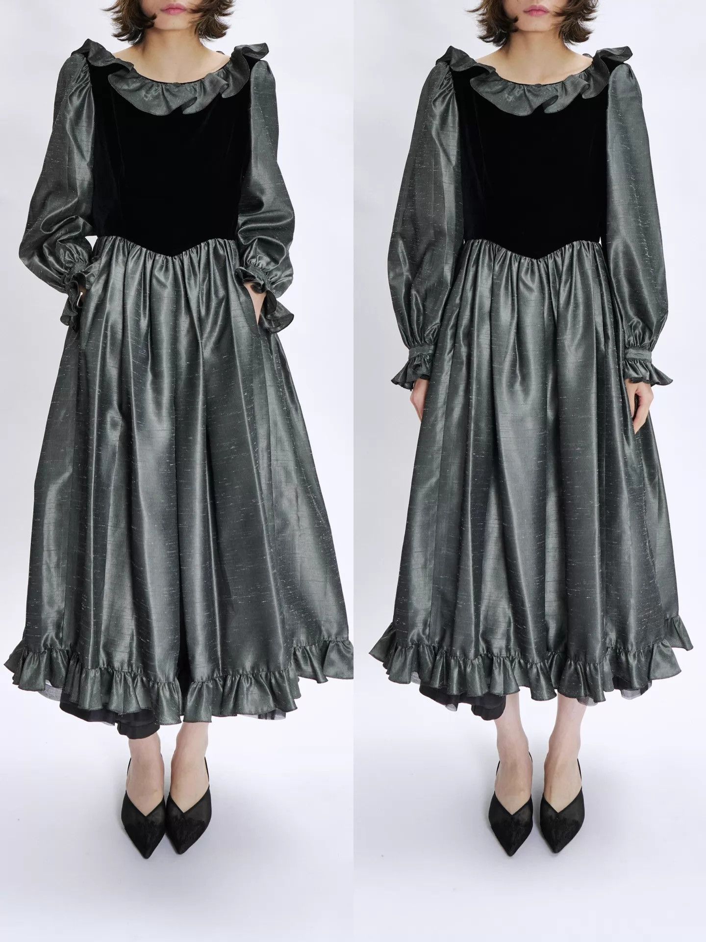 Oscar De La Renta Oscar de la Renta Black Velvet Silver-Gray Long Gown Size ONE SIZE - 2 Thumbnail