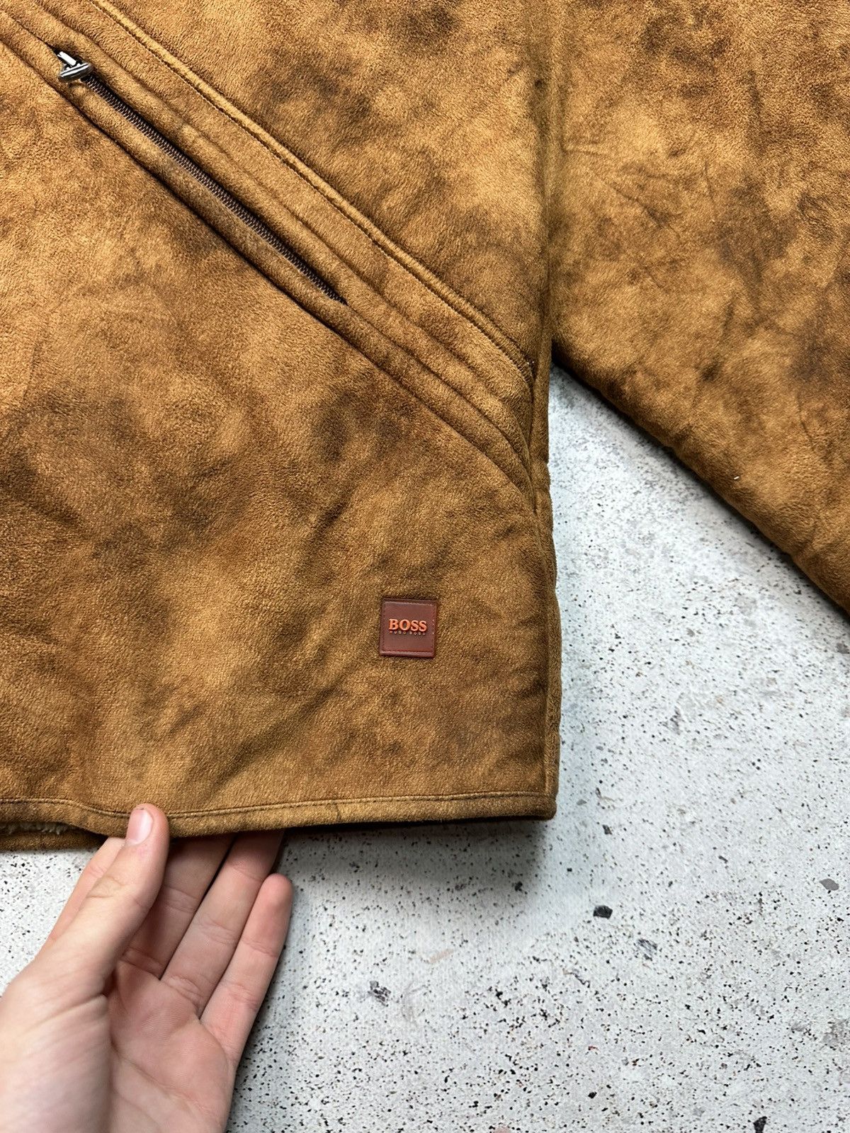 Hugo × Vintage Beautiful Men's HUGO BOSS Tan Faux Sheepskin & Fleece Jacket Size US L / EU 52-54 / 3 - 4 Thumbnail