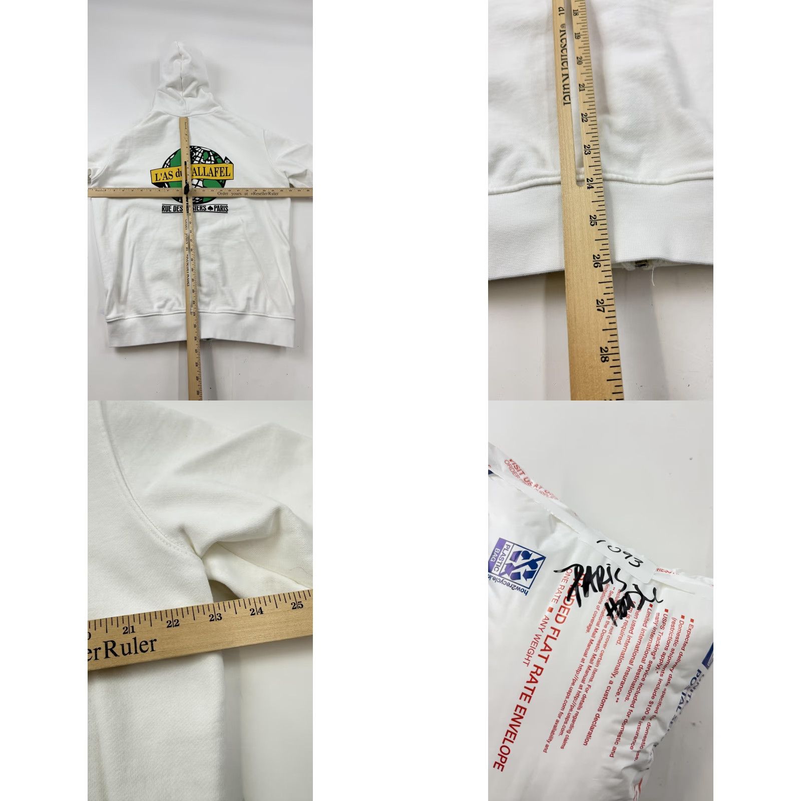 Vintage VINTAGE L'AS Du Fallafel Hoodie Mens Large White Zip Up Rue Des Rosiers Paris Sweatshirt Size US L / EU 52-54 / 3 - 8 Thumbnail
