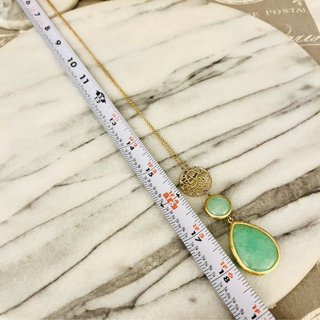 Jewelry Green Aventurine Gemstone Pendant Necklace Gold Toned Boho Size ONE SIZE - 6 Thumbnail
