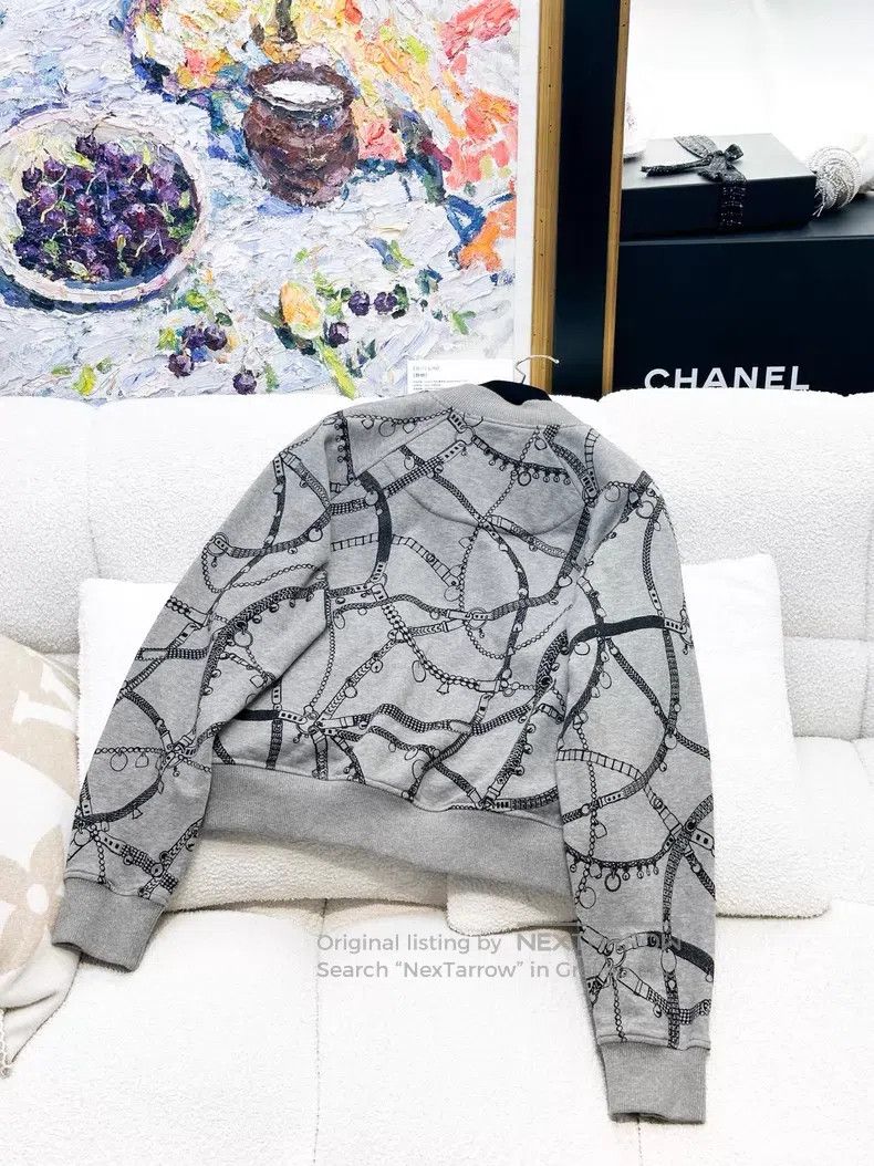 Hermes Hermes Grey Chain Print Women's Pilot Fleece Jacket Jacket Size XS / US 0-2 / IT 36-38 - 4 Thumbnail