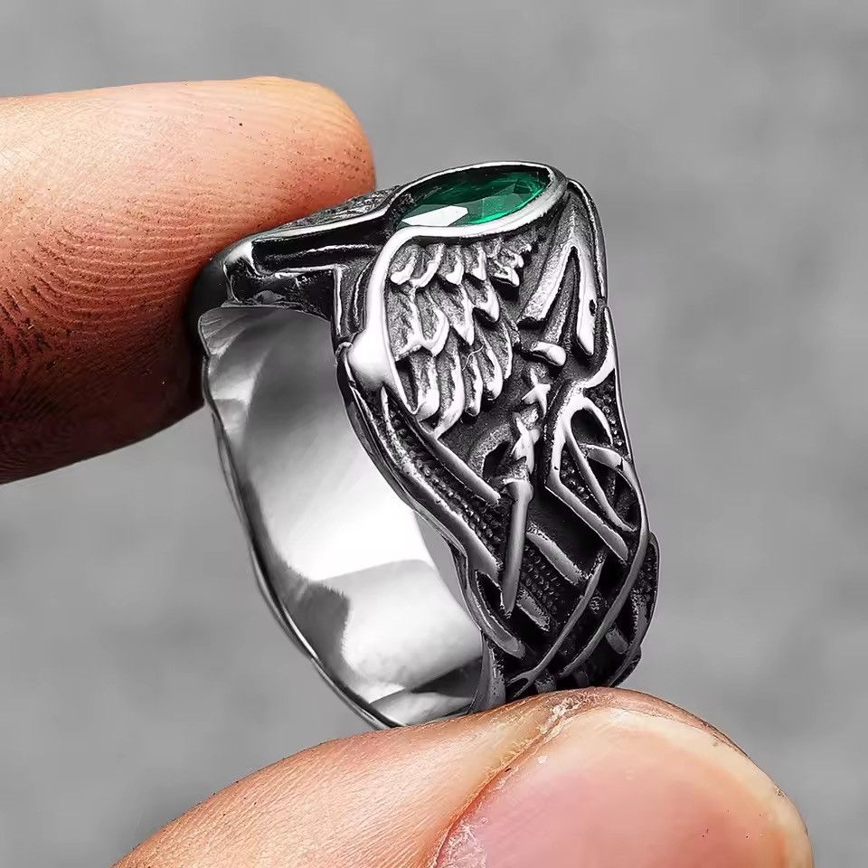 Jewelry Eagle Wings With Green Zircon Stones Ring Size ONE SIZE - 2 Thumbnail