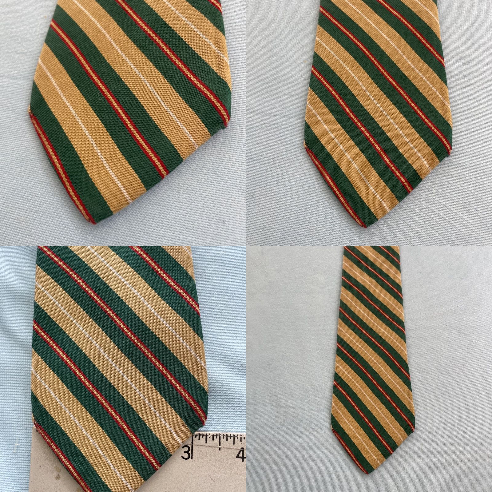 Vintage VINTAGE English Silk Repp Tie Green Tan Red Stripe 3 Thread 56" Capsule Necktie, Carriage Grade ltd. (Men) Size ONE SIZE - 8 Thumbnail