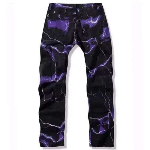 Other Lightning Print Tie Dye Men Straight Jeans Trousers Size US 33 - 2 Thumbnail