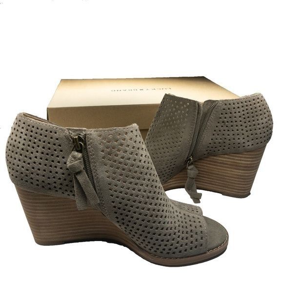 Lucky Brand Lucky Brand Peep Toe Perforated Wedge Booties Size US 7.5 / IT 37.5 - 1 Thumbnail