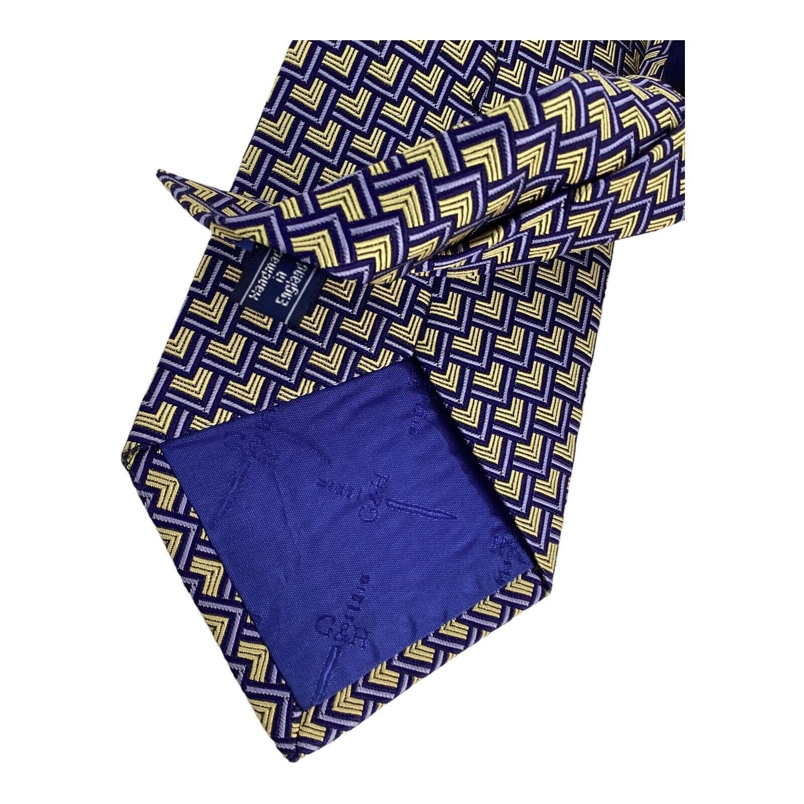 Gieves & Hawkes GIEVES & HAWKES Yellow Purple Geometric Silk Tie H.Made EC Size ONE SIZE - 4 Thumbnail