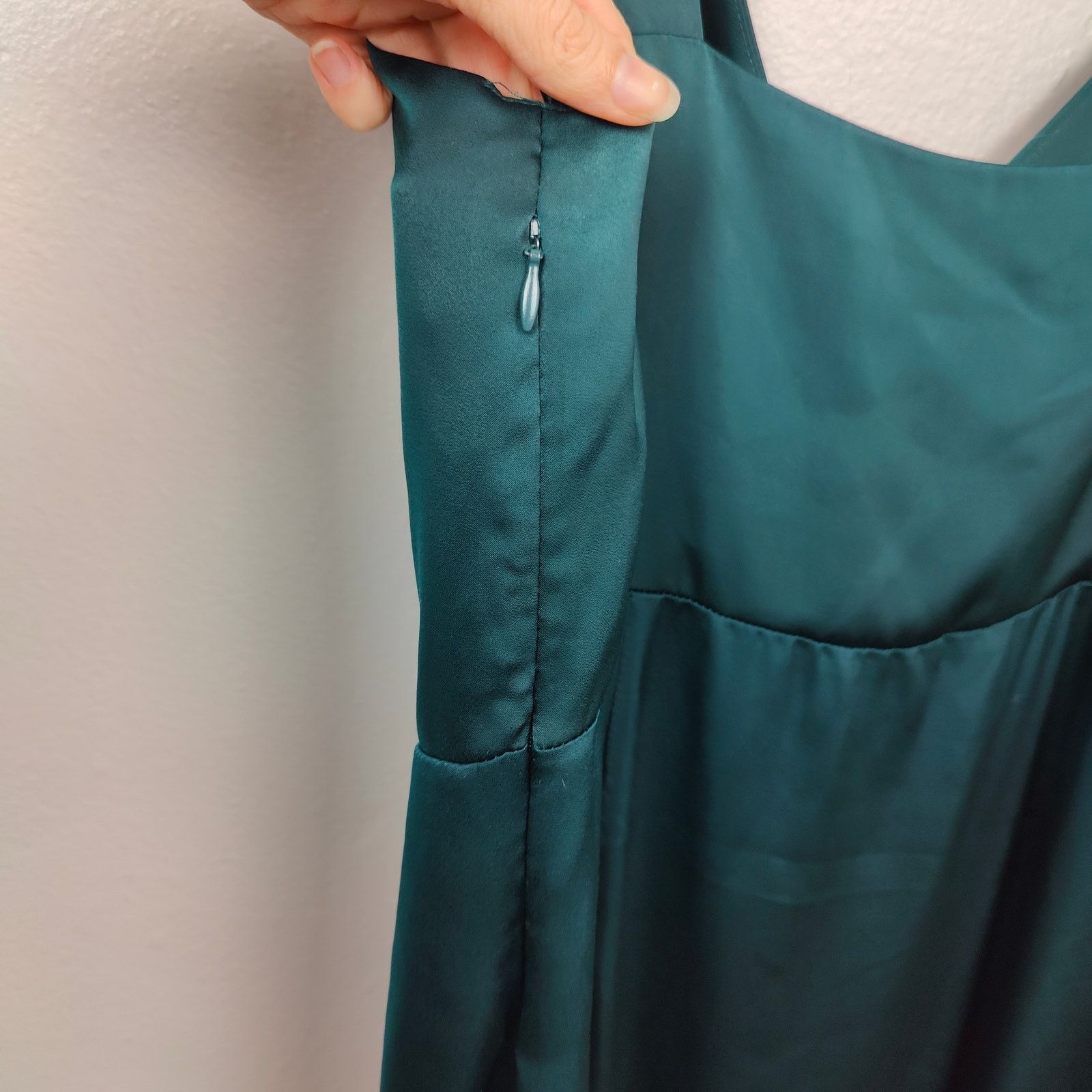 Zara Zara Satin Wrap Slit Dress Womens XL Dark Green Lace Trim Size XL / US 12-14 / IT 48-50 - 5 Thumbnail