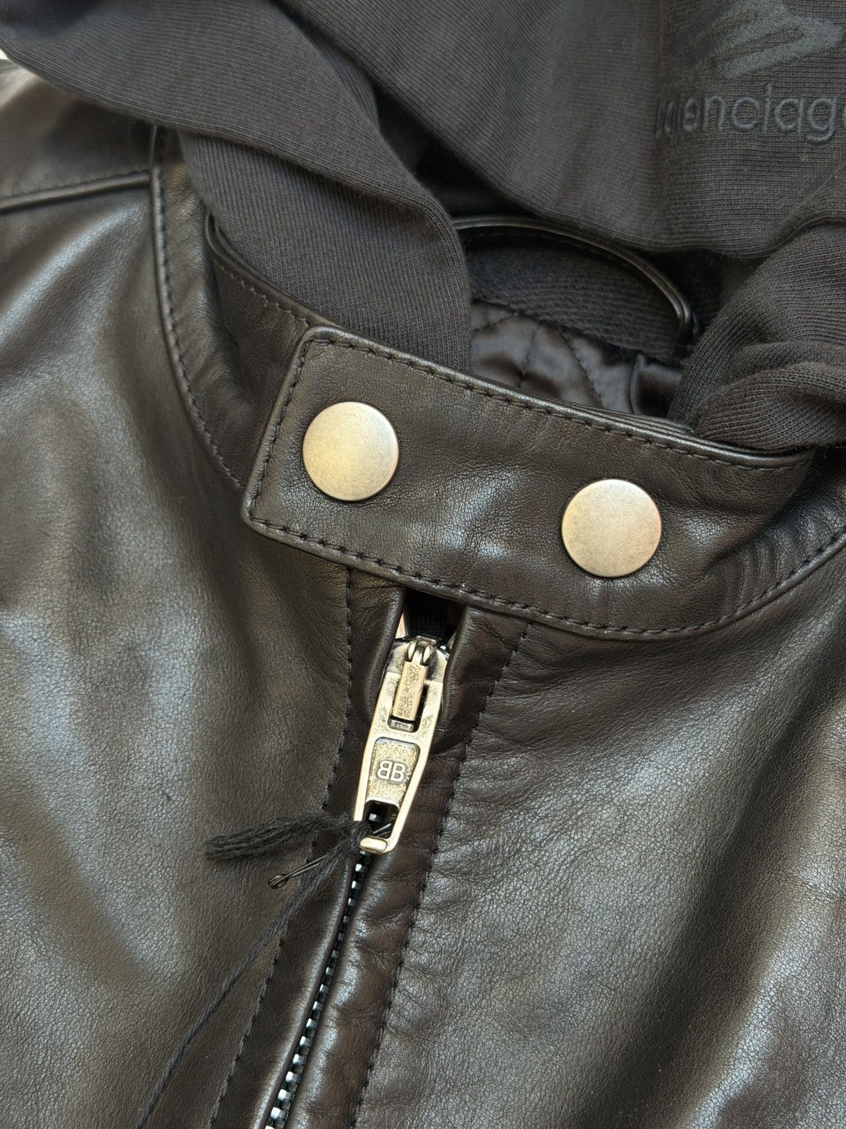 Balenciaga Balenciaga Shrunk Racer Hooded Layer Jacket Black Leather Size US XS / EU 42 / 0 - 8 Thumbnail