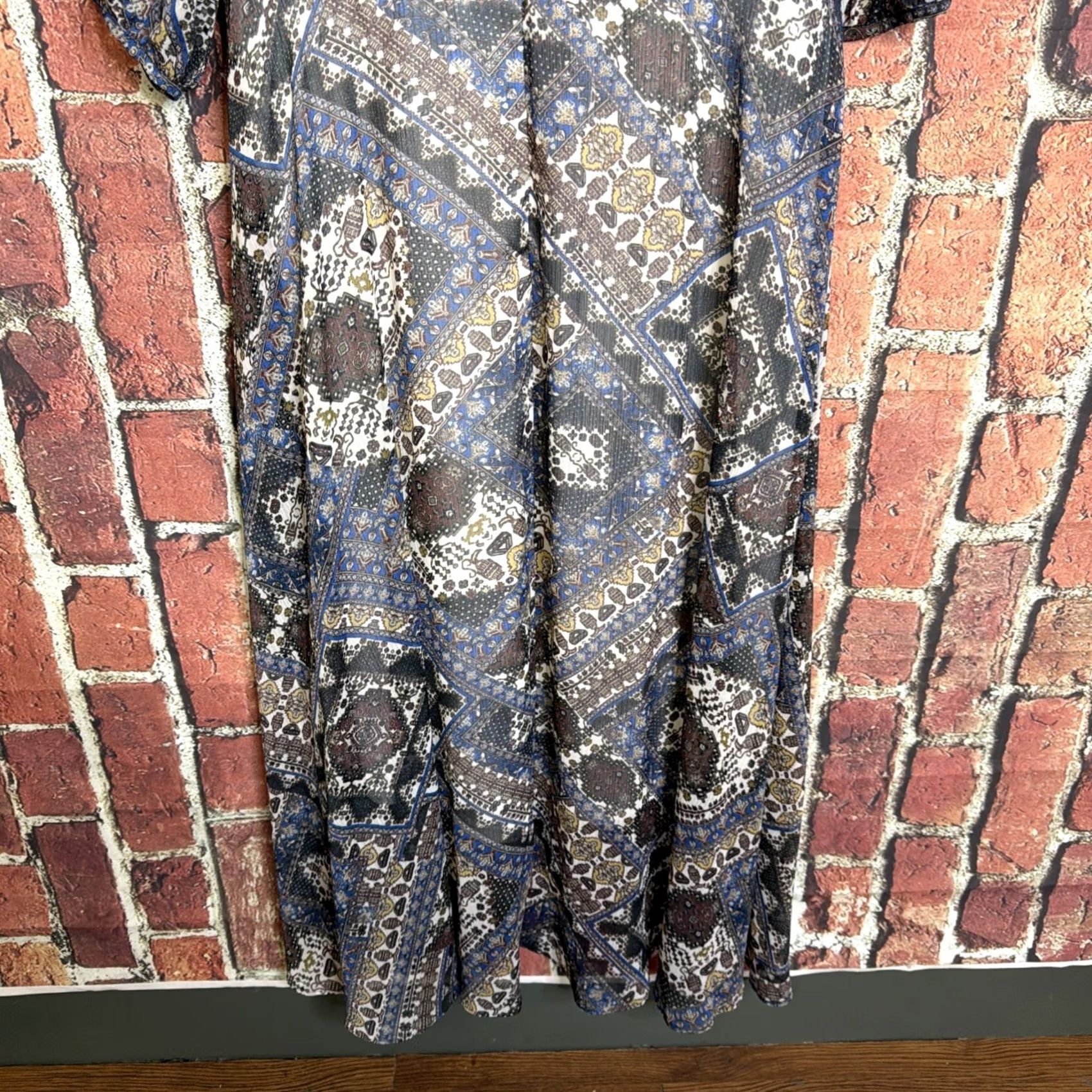 Calvin Klein Calvin Klein Dress Shift 3/4 Sleeve Knee Length Velvet Floral Blue Brown Womens Size 16 Size XXL / US 16-18 / IT 52-54 - 4 Thumbnail