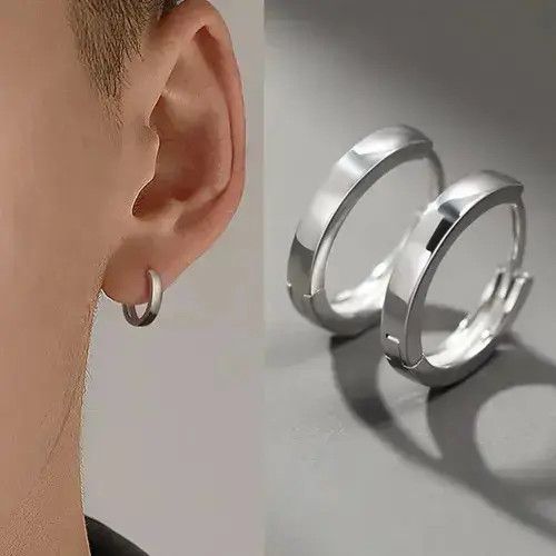 Jewelry 925 Silver Plated Small Hoop Earrings for Men Women Size ONE SIZE - 1 Thumbnail