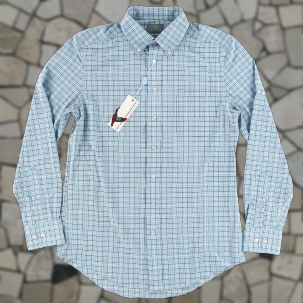 Genteal Powell Litetec High Stretch Nylon Gingham Long Sleeve Button Down Shirt Canal Men's S