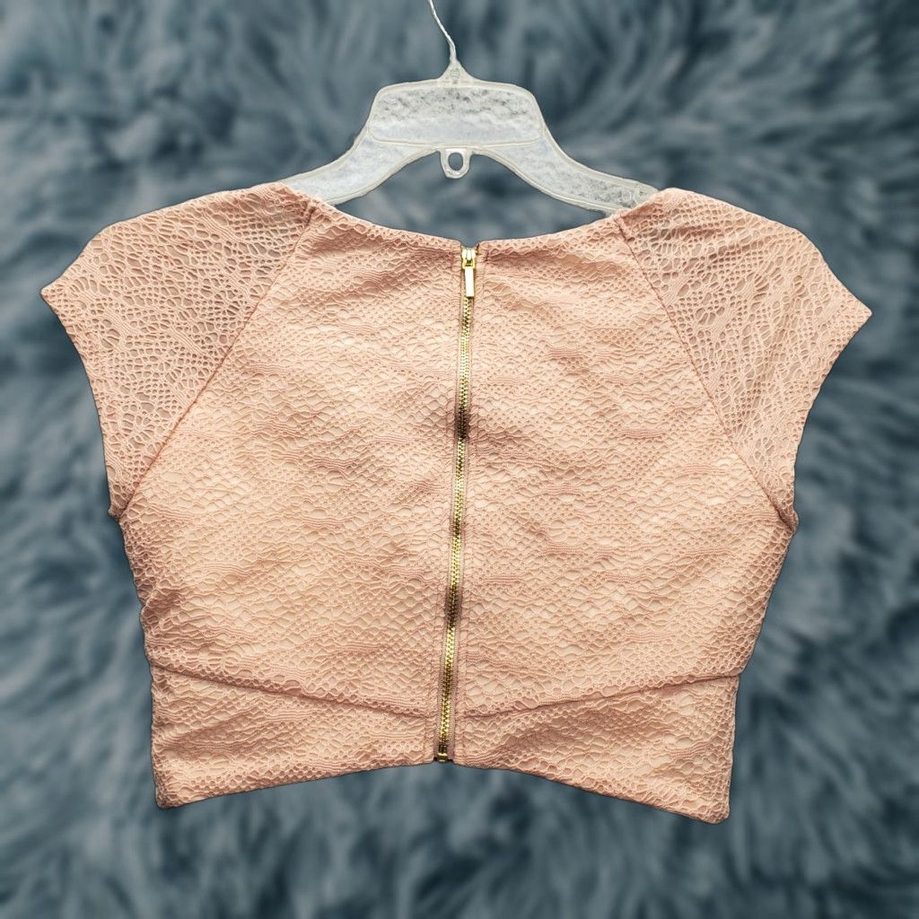 Bebe Bebe Womens XS Pink Cropped Wrap Top Sleeveless Zip Back Textured Solid Blouse Size XS / US 0-2 / IT 36-38 - 1 Thumbnail