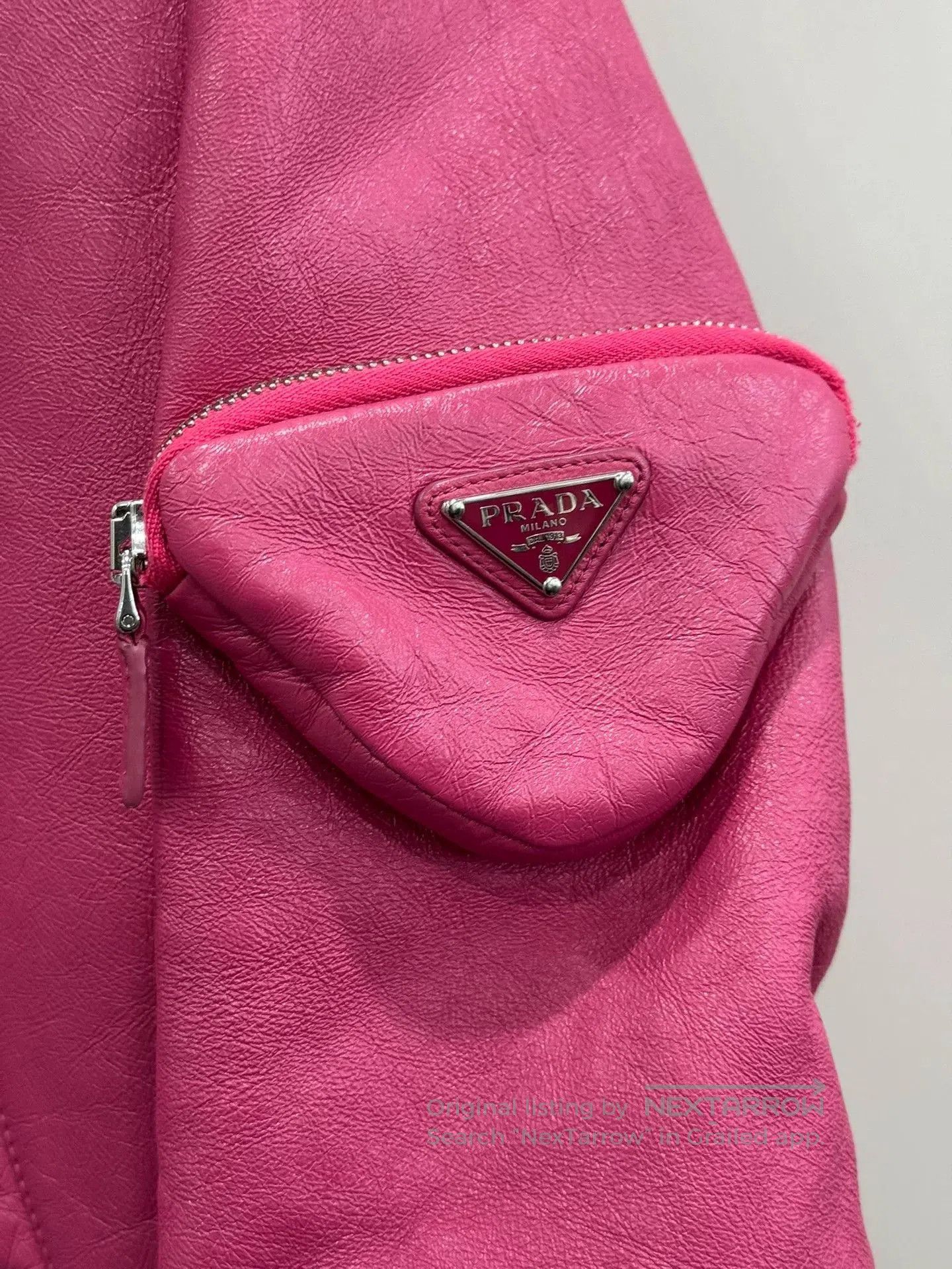 Raf Simons pink leather bomber jacket by Prada. Size M / US 6-8 / IT 42-44 - 6 Thumbnail