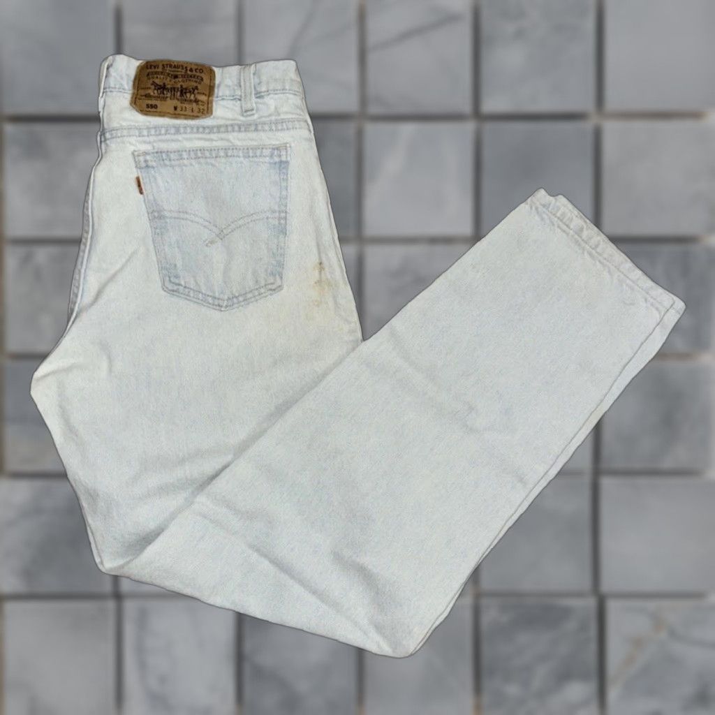 Levi's VINTAGE Levi’s 550 Orange Tab Jeans Light Blue Stone Wash 32x32 Distressed Stain Mens Jeans Size US 32 / EU 48 - 1 Thumbnail
