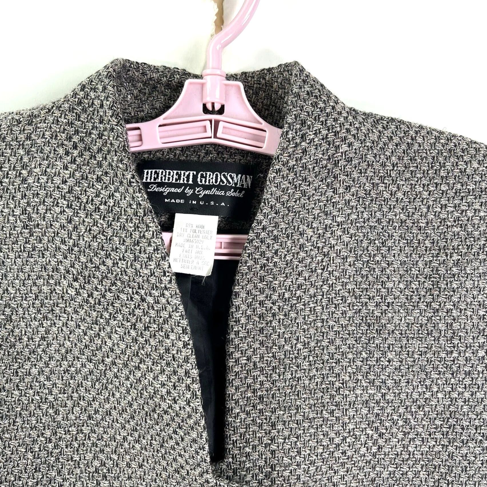 Vintage VINTAGE Herbert Grossman Blazer Jacket Womens Size 12 Gray Wool Blend Tweed/Peak Lapel Four-Button Long Sleeve Regular Fit Size XL / US 12-14 / IT 48-50 - 3 Thumbnail