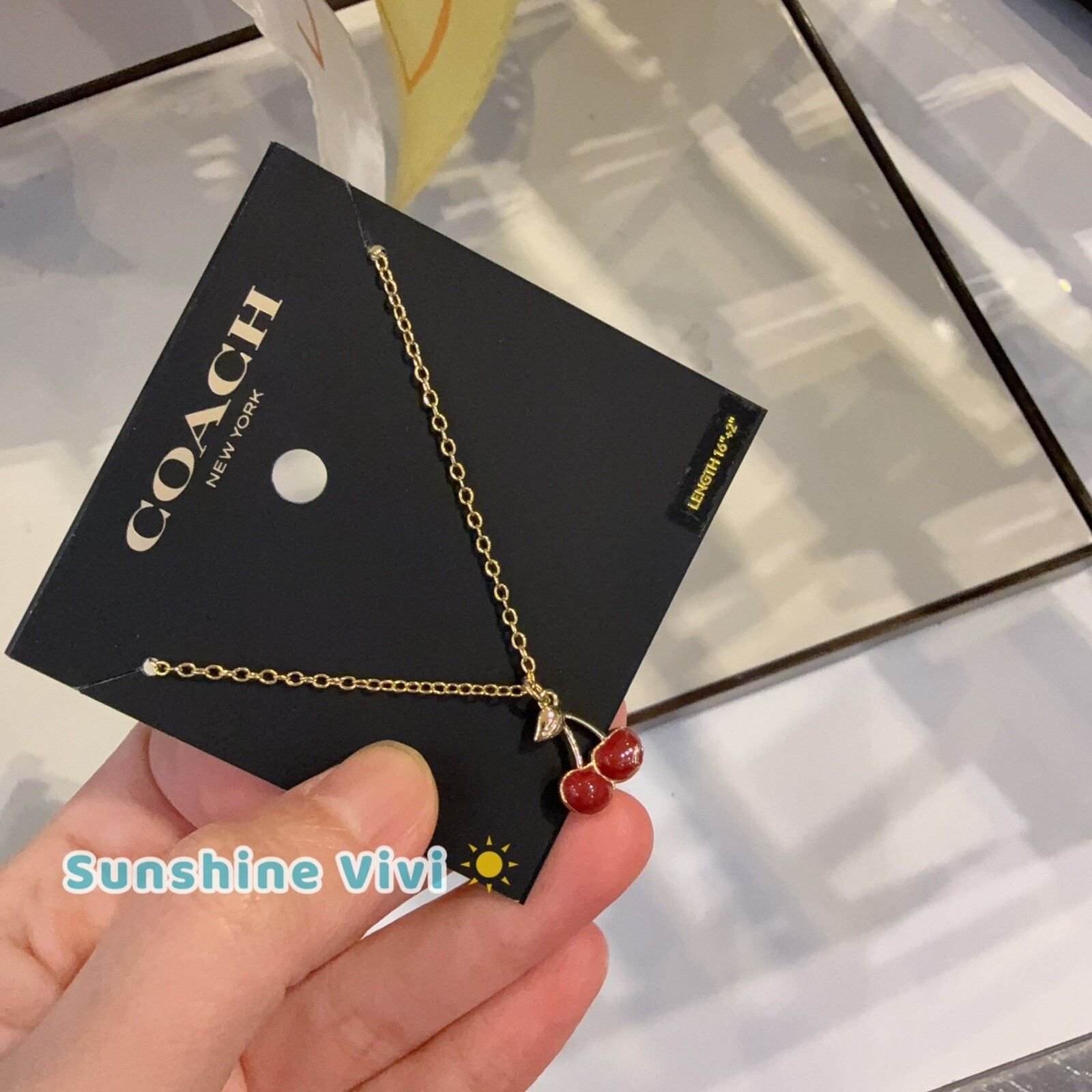 Coach NEW Coach Cherry Charm Pendant Necklace Gold/Red CAA18 Size ONE SIZE - 2 Thumbnail