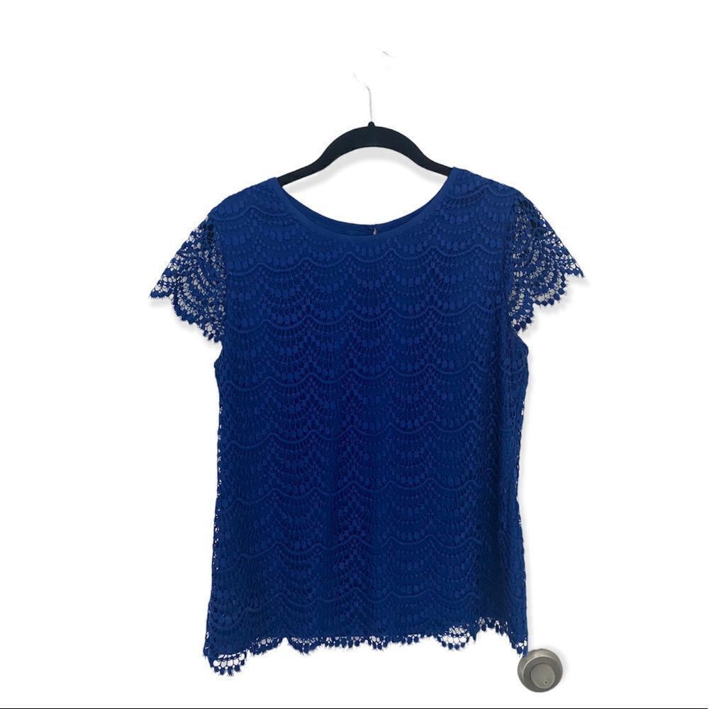 Banana Republic Banana Republic 4P Petite Royal Blue Crochet Lace Top – Line Size S / US 4 / IT 40 - 2 Thumbnail