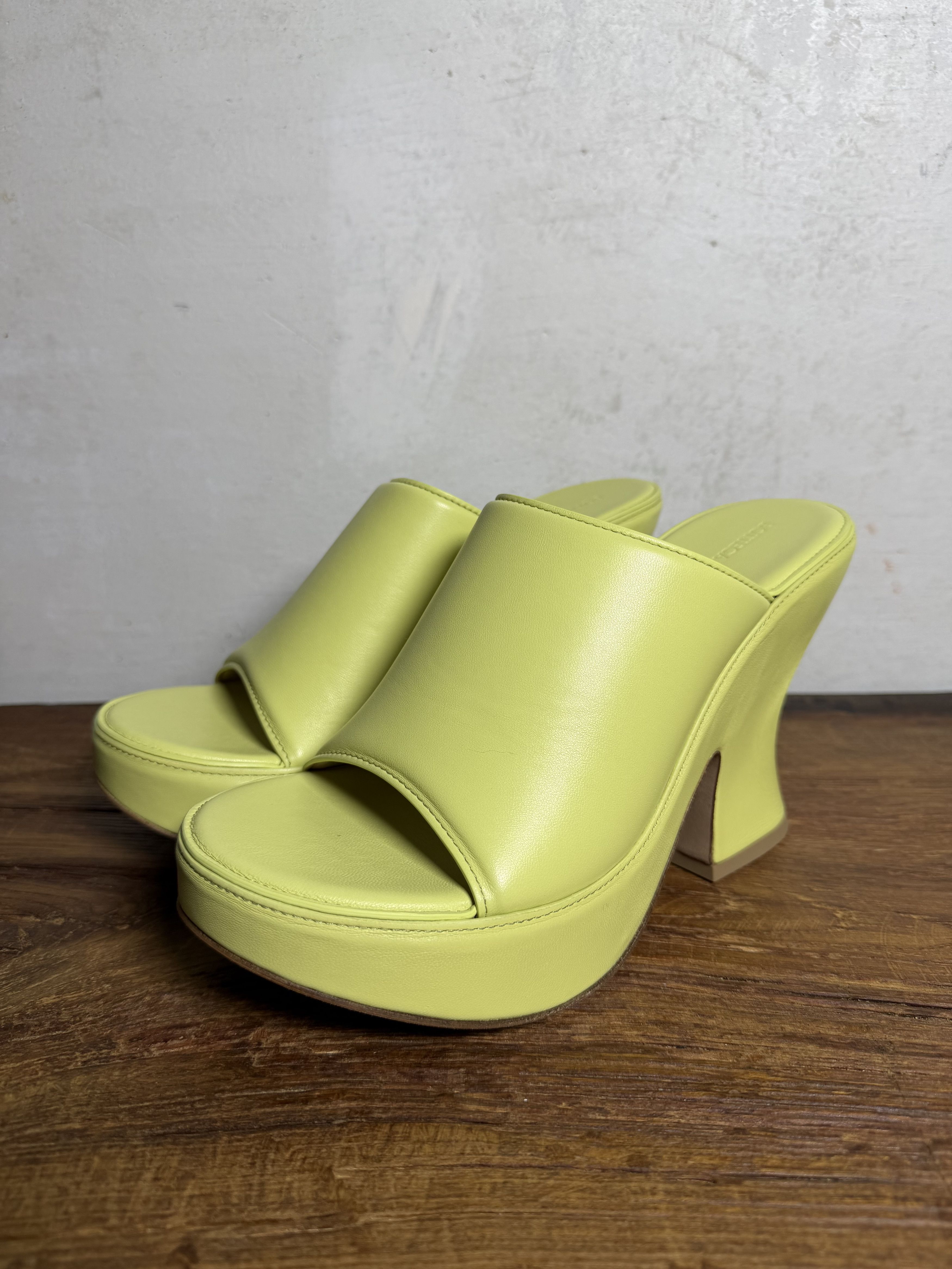 Bottega Veneta BOTTEGA VENETA Seagrass Green Leather Platform Mule Sandals Size US 9.5 / IT 39.5 - 1 Thumbnail