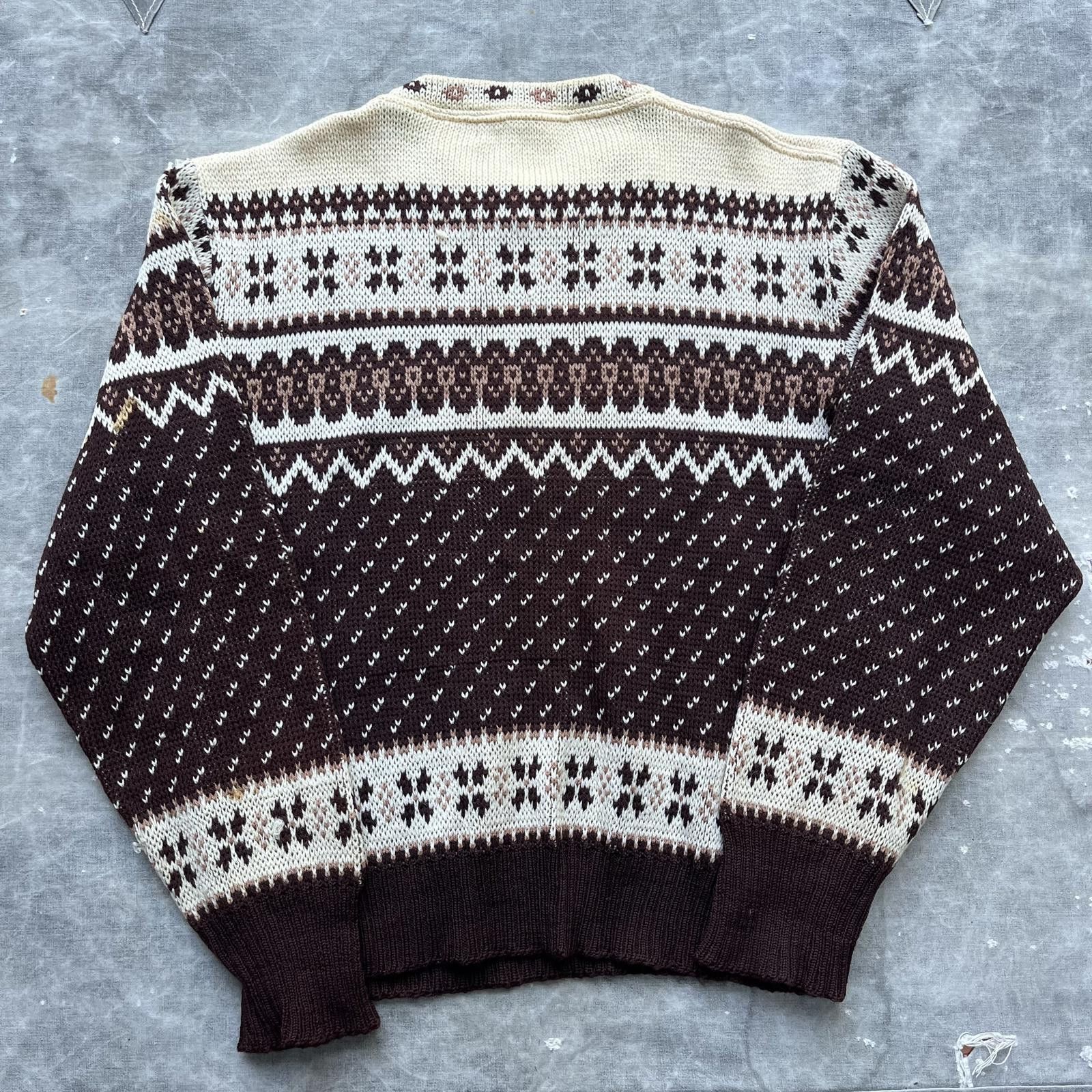 Vintage Vintage 1960s Norwegian Iceland Wool Brown Cream Sweater Size M / US 6-8 / IT 42-44 - 3 Thumbnail