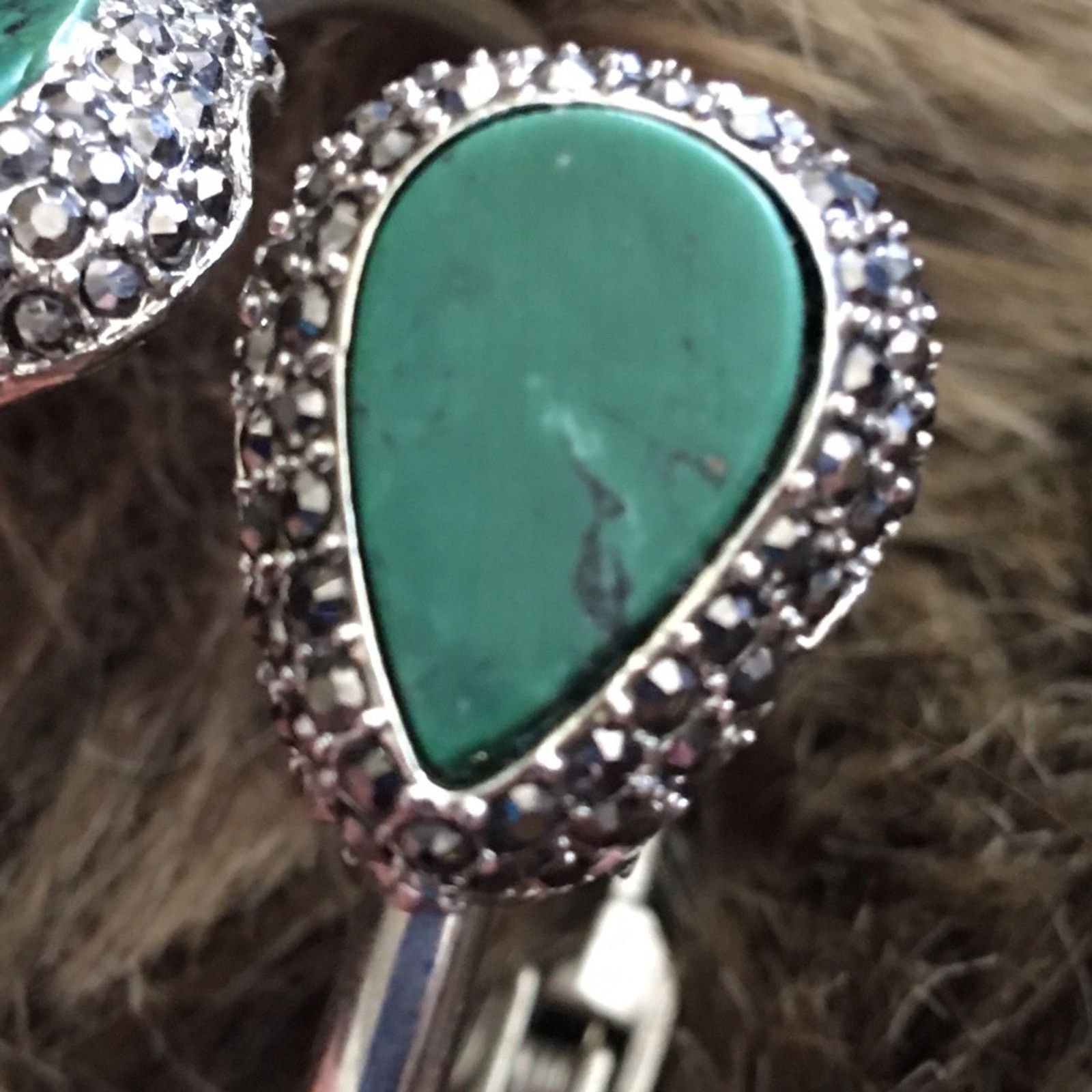 Jewelry Simulated malachite and marcasite clamp bracelet Size ONE SIZE - 8 Thumbnail
