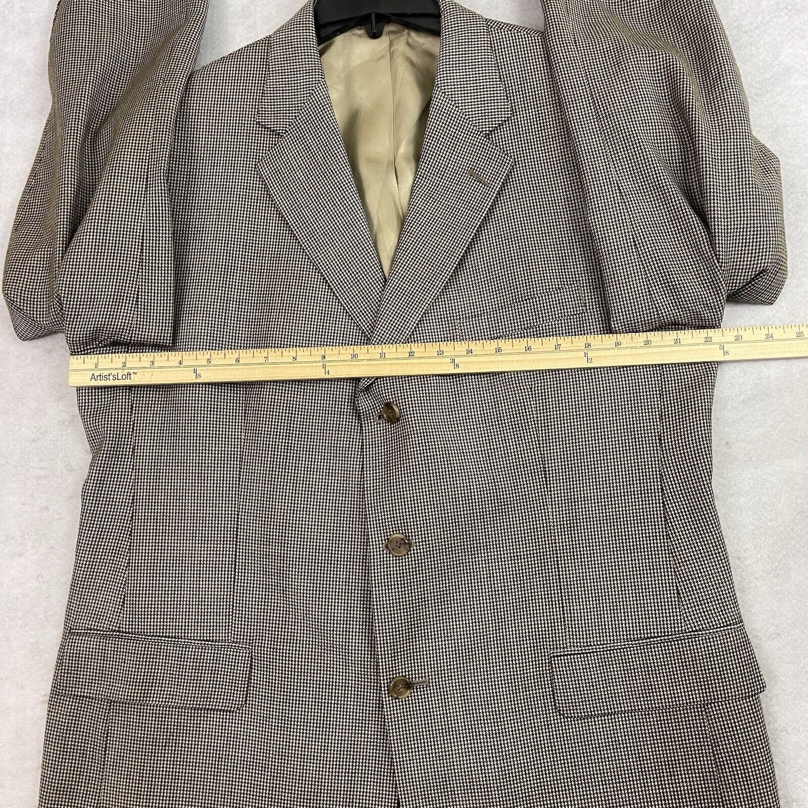 Brooks Brothers BROOKS BROTHERS Blazer Mens 44 R Beige Wool Houndstooth Size 44R - 6 Thumbnail