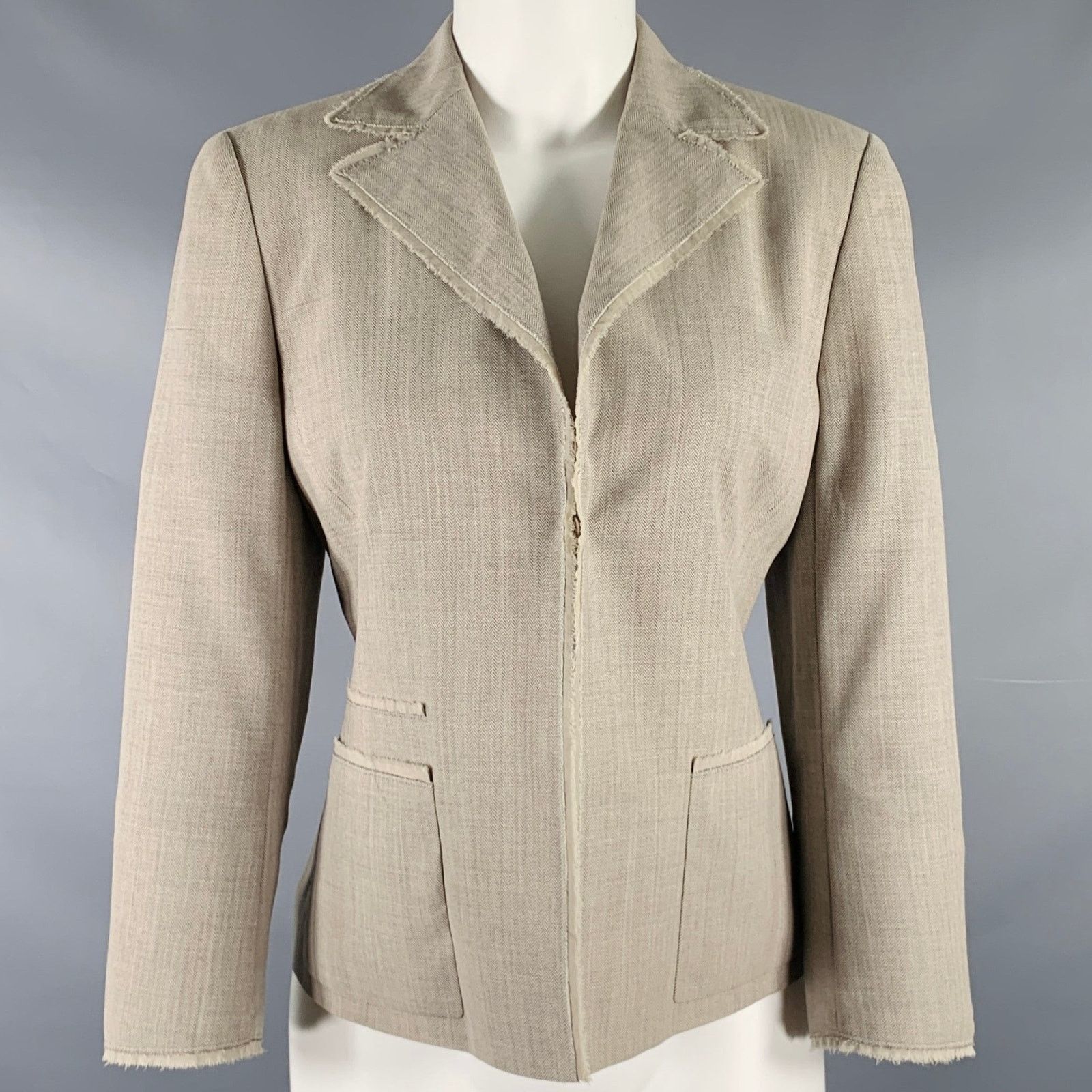 Akris AKRIS Size 8 Grey Taupe Viscose Herringbone Raw Edge Blazer Size M / US 6-8 / IT 42-44 - 1 Thumbnail