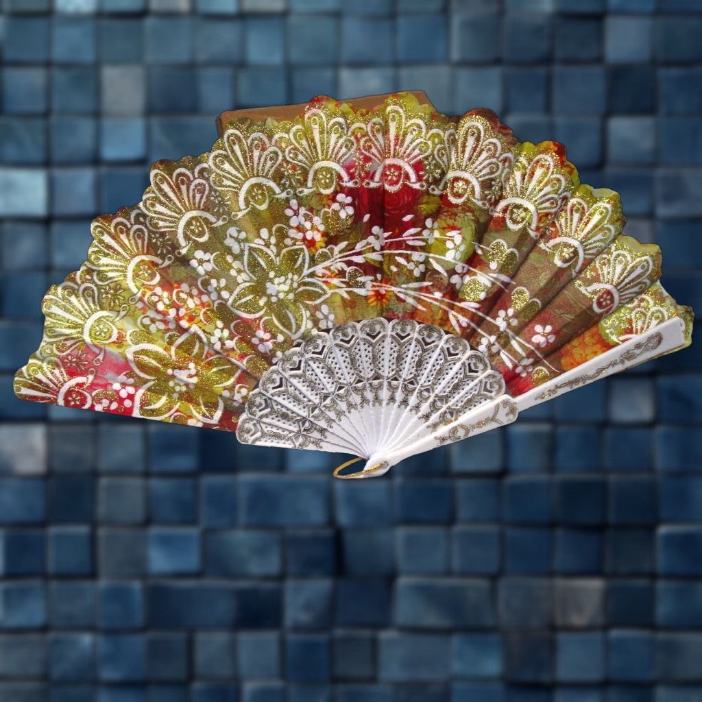 Vintage Vintage Hand Fan with Flowers Small Hand Fan 16 Inch Large Floral Decor Office Gift Size ONE SIZE - 1 Thumbnail