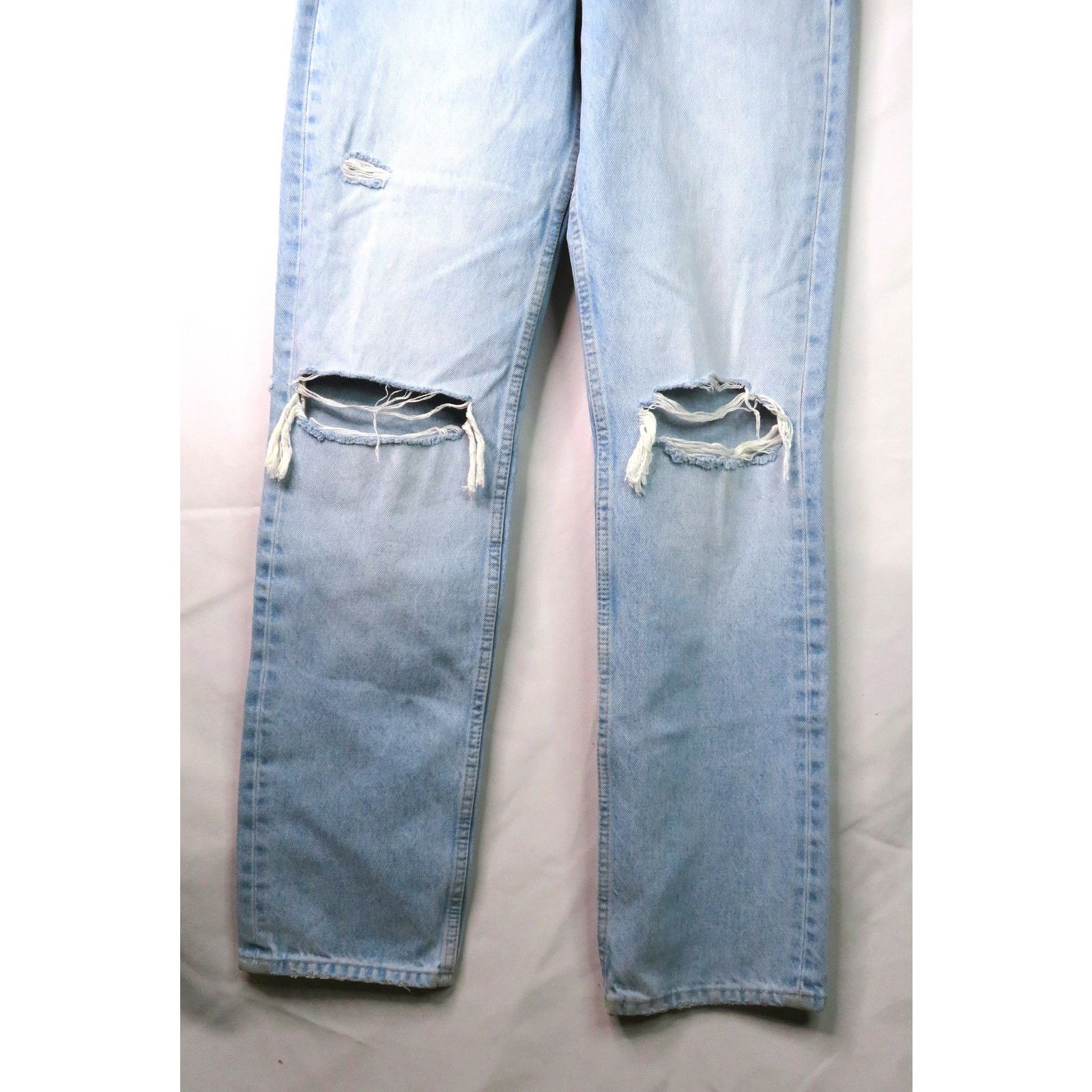 Zara New ZARA Blue Denim Mid-Rise Straight Leg Distressed Jeans Size 26" / US 2 / IT 38 - 3 Thumbnail