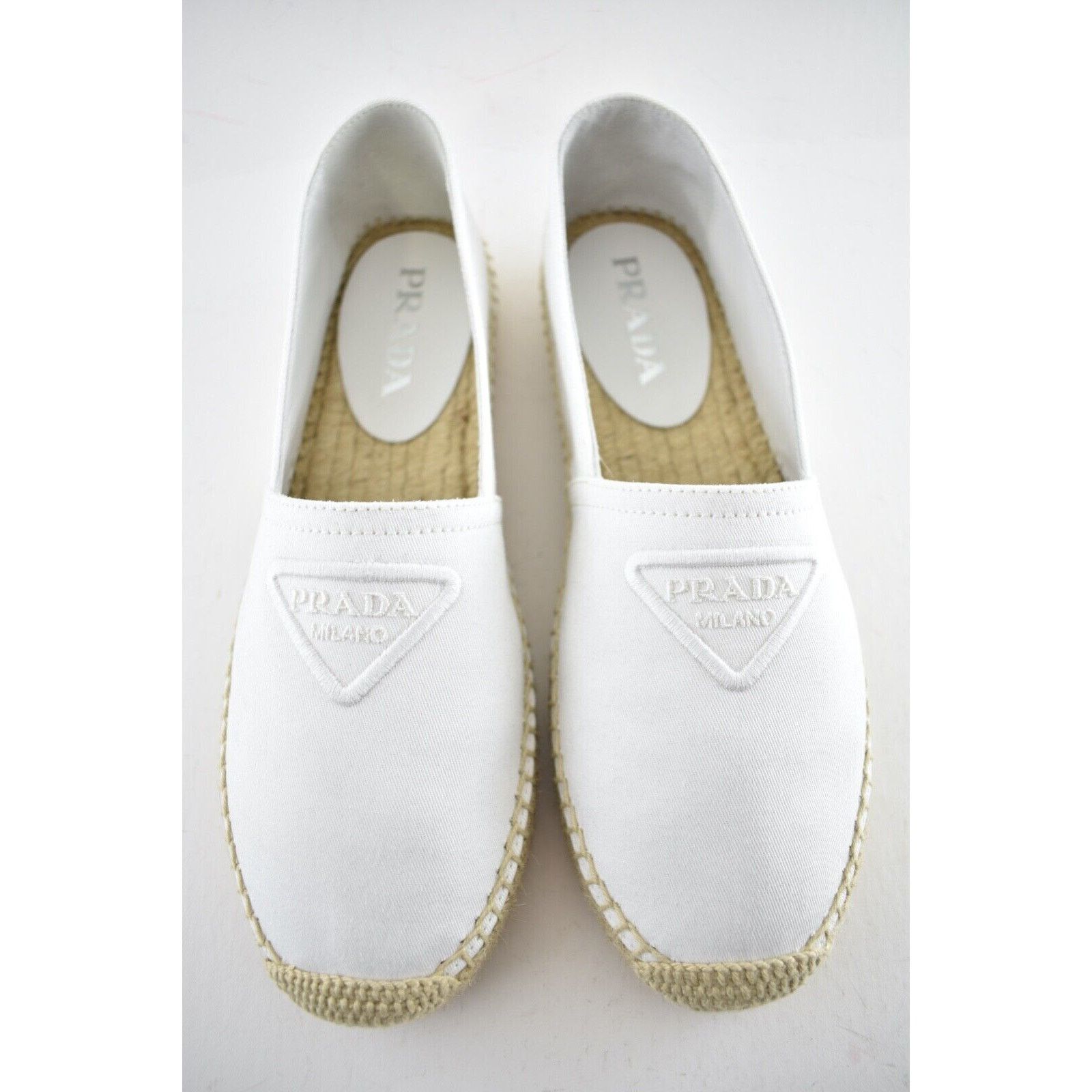 Prada Prada Bianco White Canvas Fabric Triangle Logo Slip On Size US 10 / IT 40 - 3 Thumbnail
