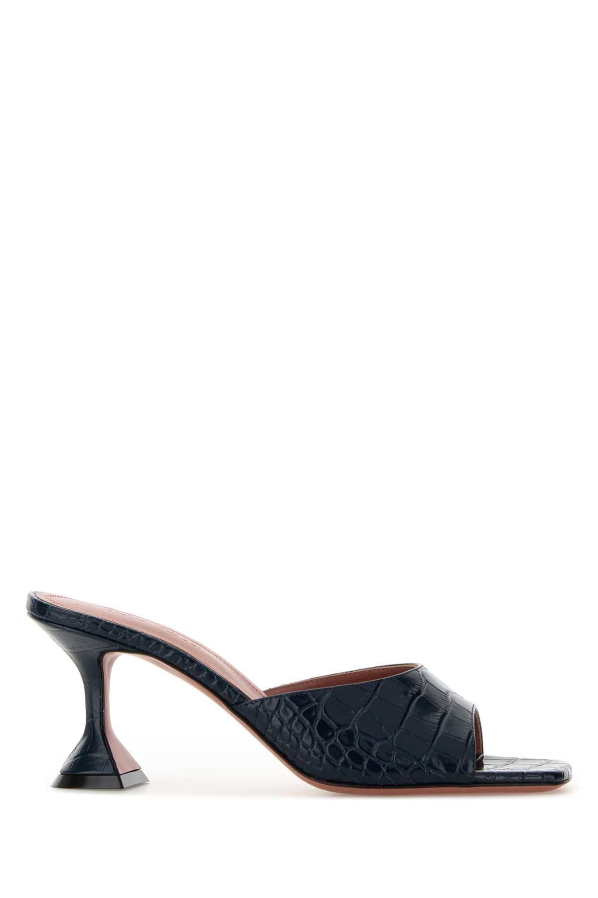 Amina Muaddi Navy Blue Leather Lupita Mules Size US 8.5 / IT 38.5 - 1 Thumbnail