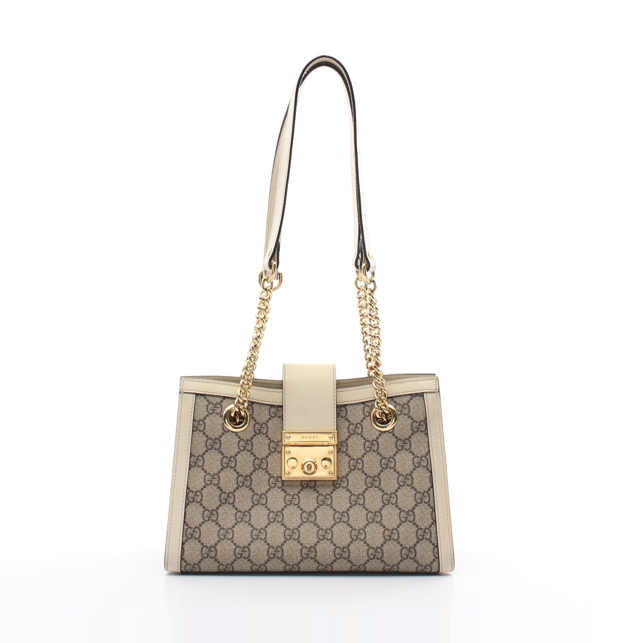 Gucci Gucci Padlock Gg Small Supreme Chain Shoulder Bag Leather Gray Beige Ivory Size ONE SIZE - 1 Thumbnail
