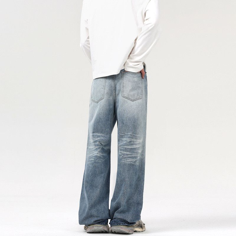 Vintage Men's wide-leg American straight loose lightning wash jeans Size US 32 / EU 48 - 3 Thumbnail