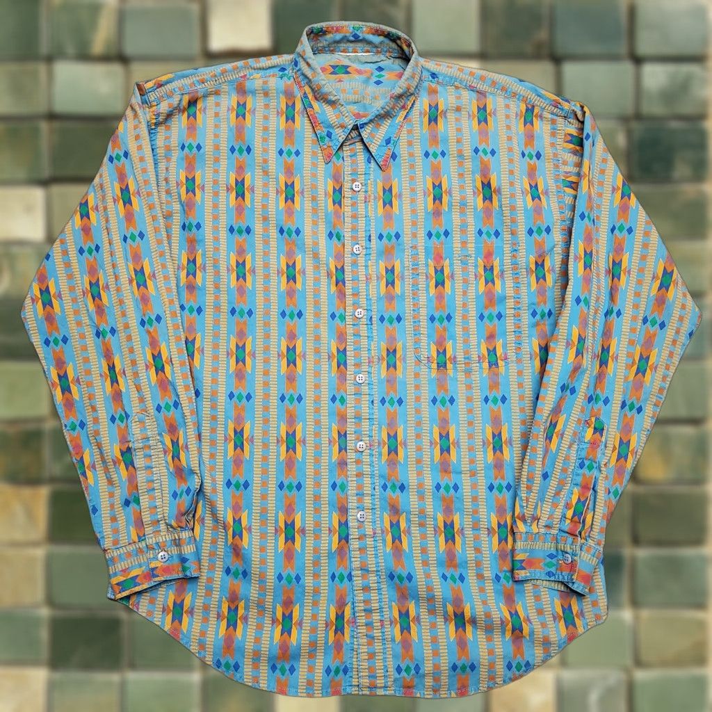 Vintage VINTAGE Shirt Mens Medium Turquoise Orange Blue Aztec Southwestern Cowboy Casual Size US XL / EU 56 / 4 - 1 Thumbnail