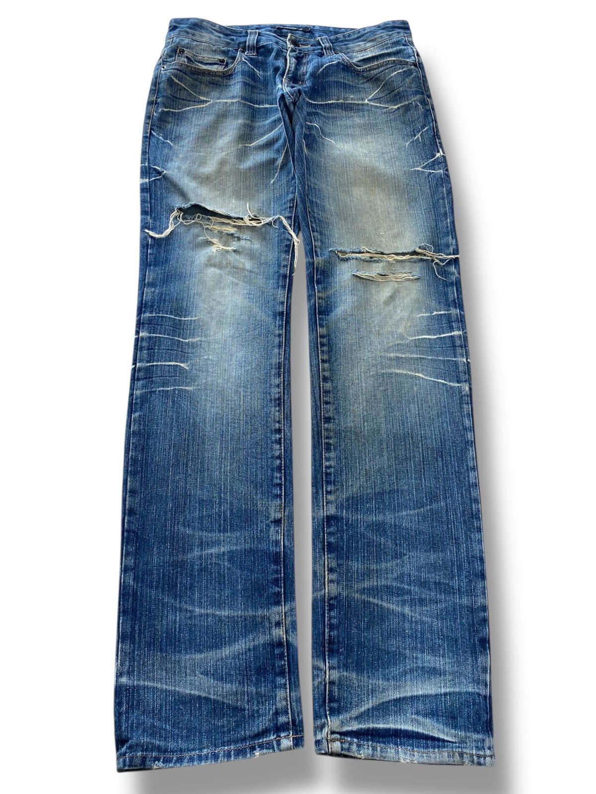 Japanese Brand Japanese Brand Light Wash Ripped Style Straight Leg Jeans Size US 34 / EU 50 - 1 Thumbnail