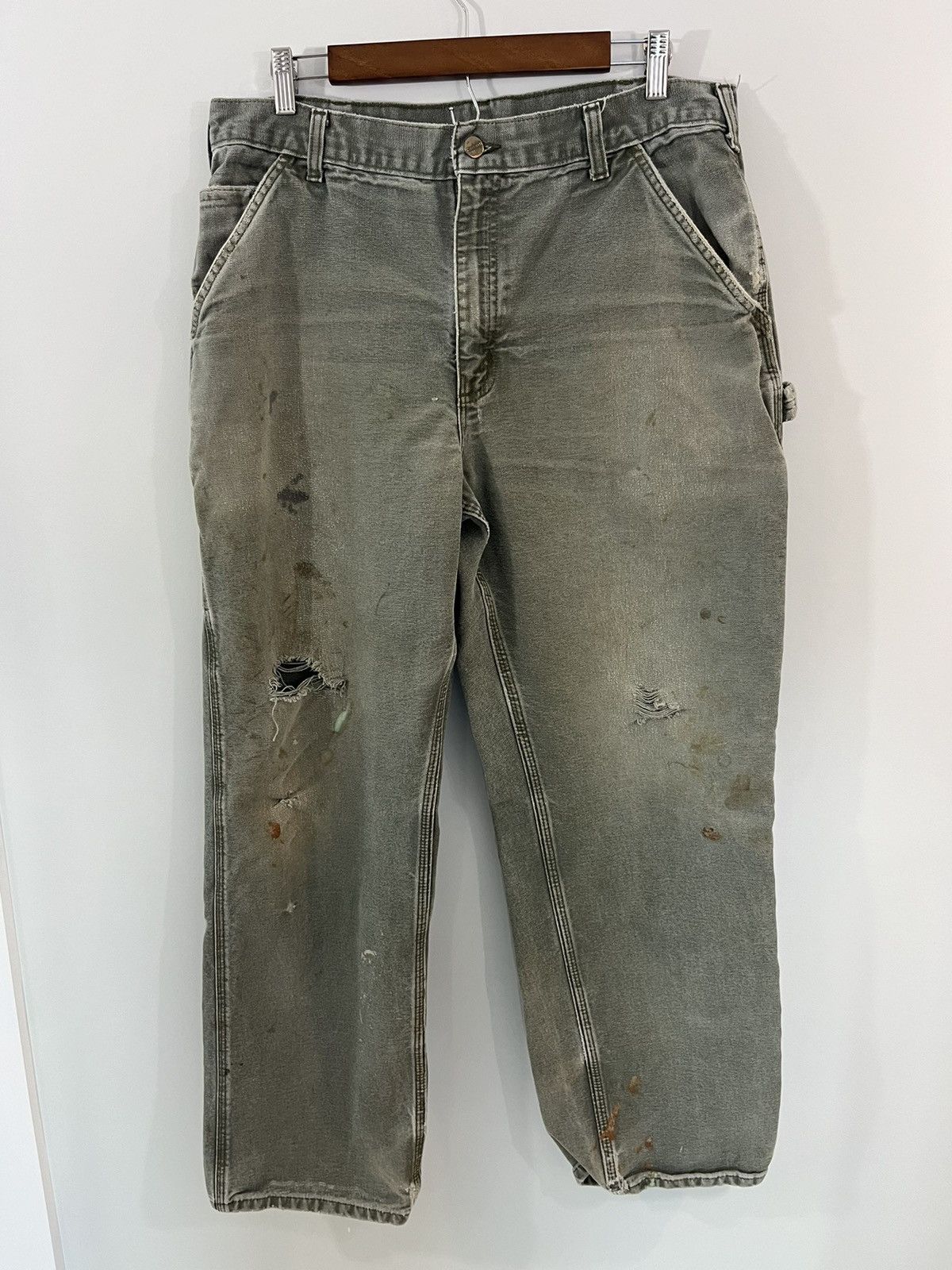 Carhartt Sun Faded Thrashed Carhartt Olive Work Pants Size US 36 / EU 52 - 1 Thumbnail