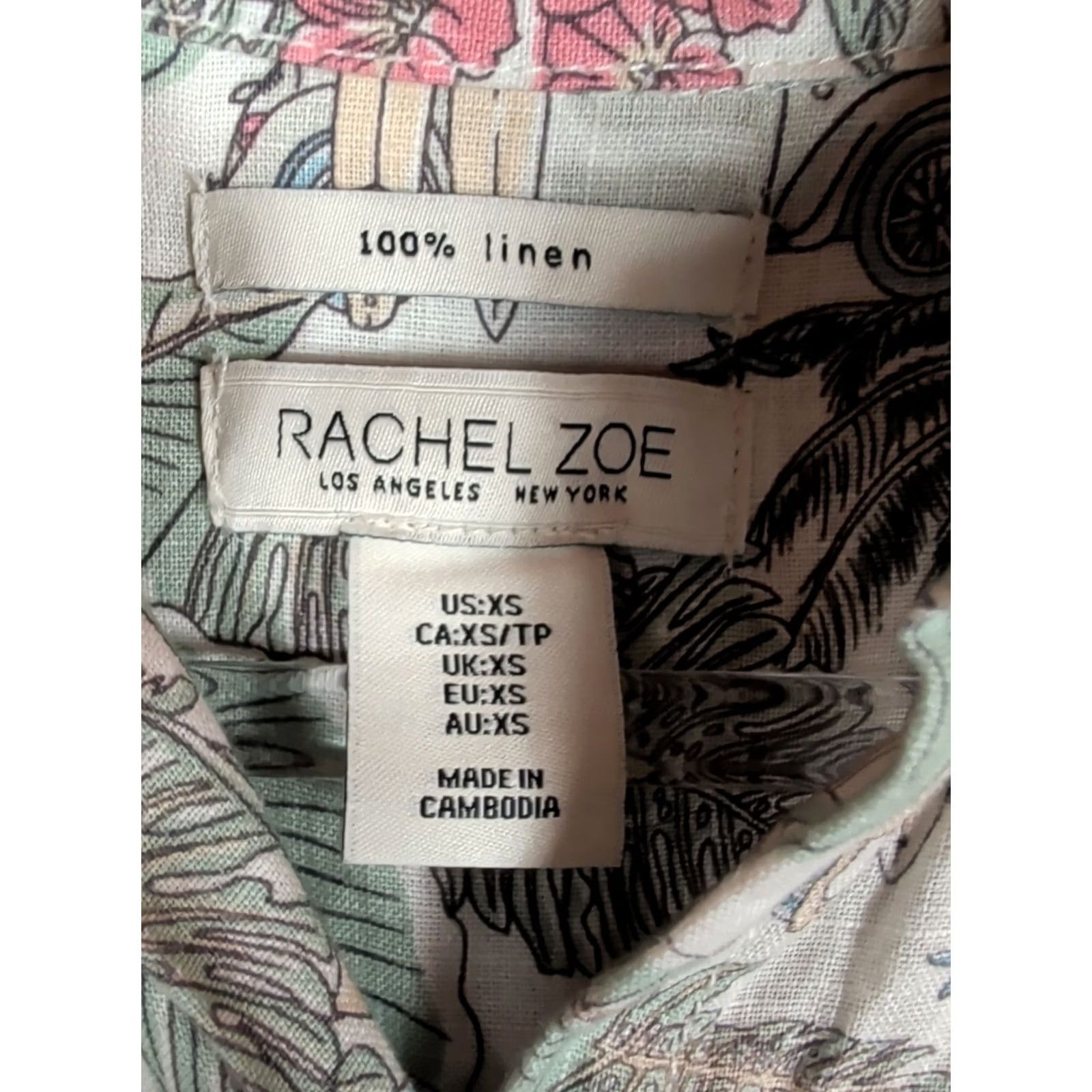 Rachel Zoe Rachel Zoe XS Linen Shirt Dress Multicolor Tropical Print Short Sleeve Button Up Collared Resort Vacation Women’s Size XS / US 0-2 / IT 36-38 - 4 Thumbnail
