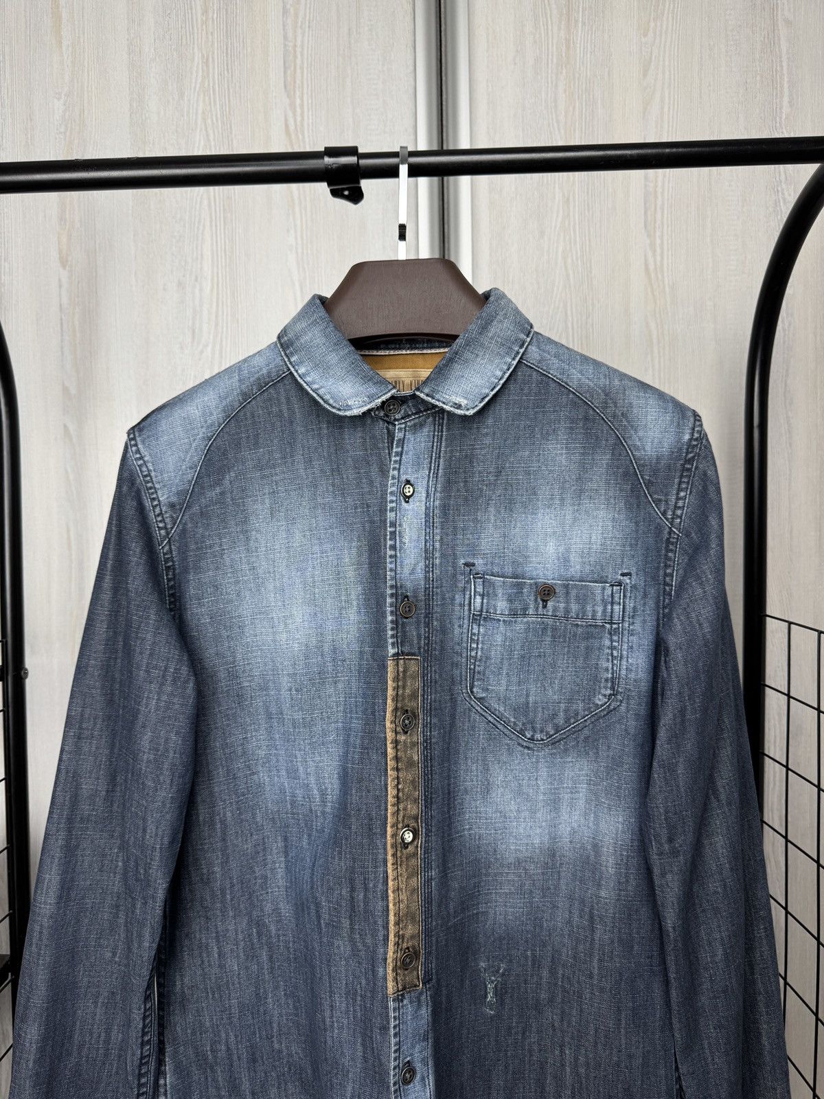Designer × Japanese Brand Pearly King blue denim brown canvas leather shirt Size US M / EU 48-50 / 2 - 4 Thumbnail